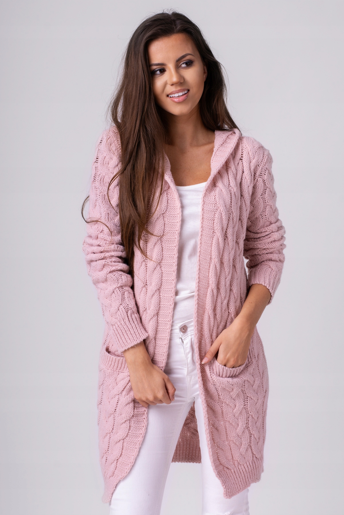 GLORIA BLOGERSKI CIEPŁY KARDIGAN Z KAPTUREM L/XL Materiał dominujący akryl