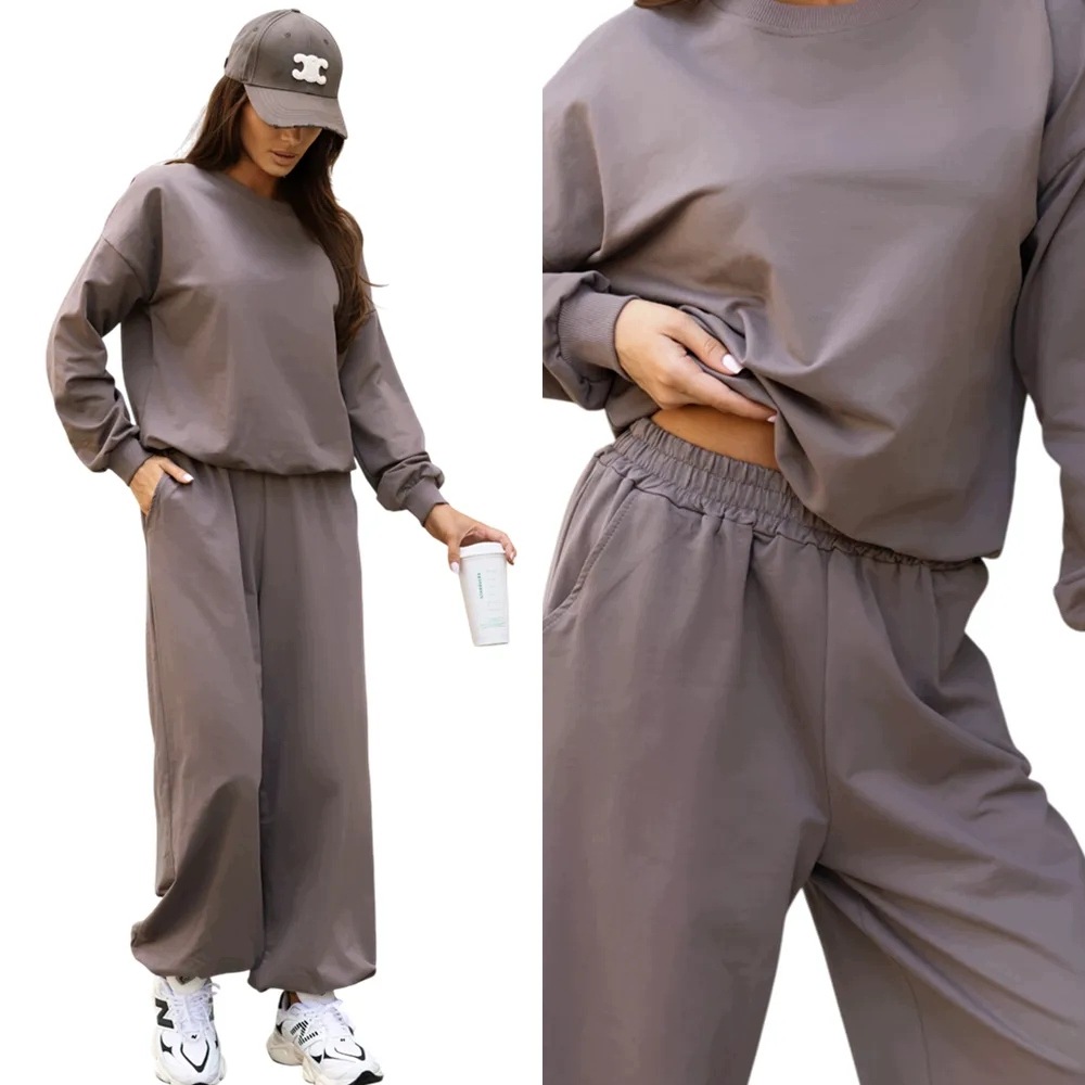 Dámský Teplákovka bavlněný komplet s joggery L/XL Béžová