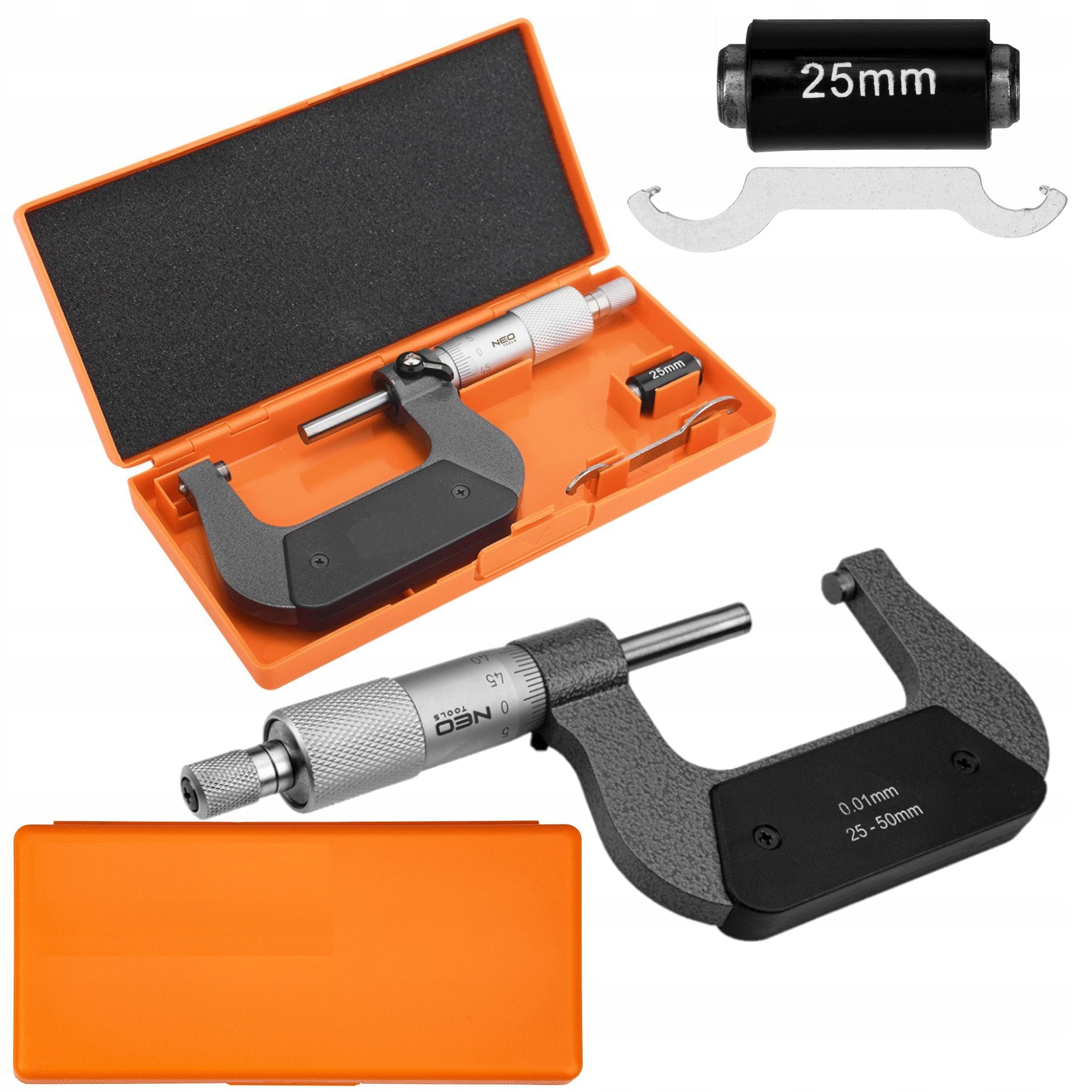 Mikrometr noniusový 25-50 mm, měřicí přístroj, přesnost 0,01 mm