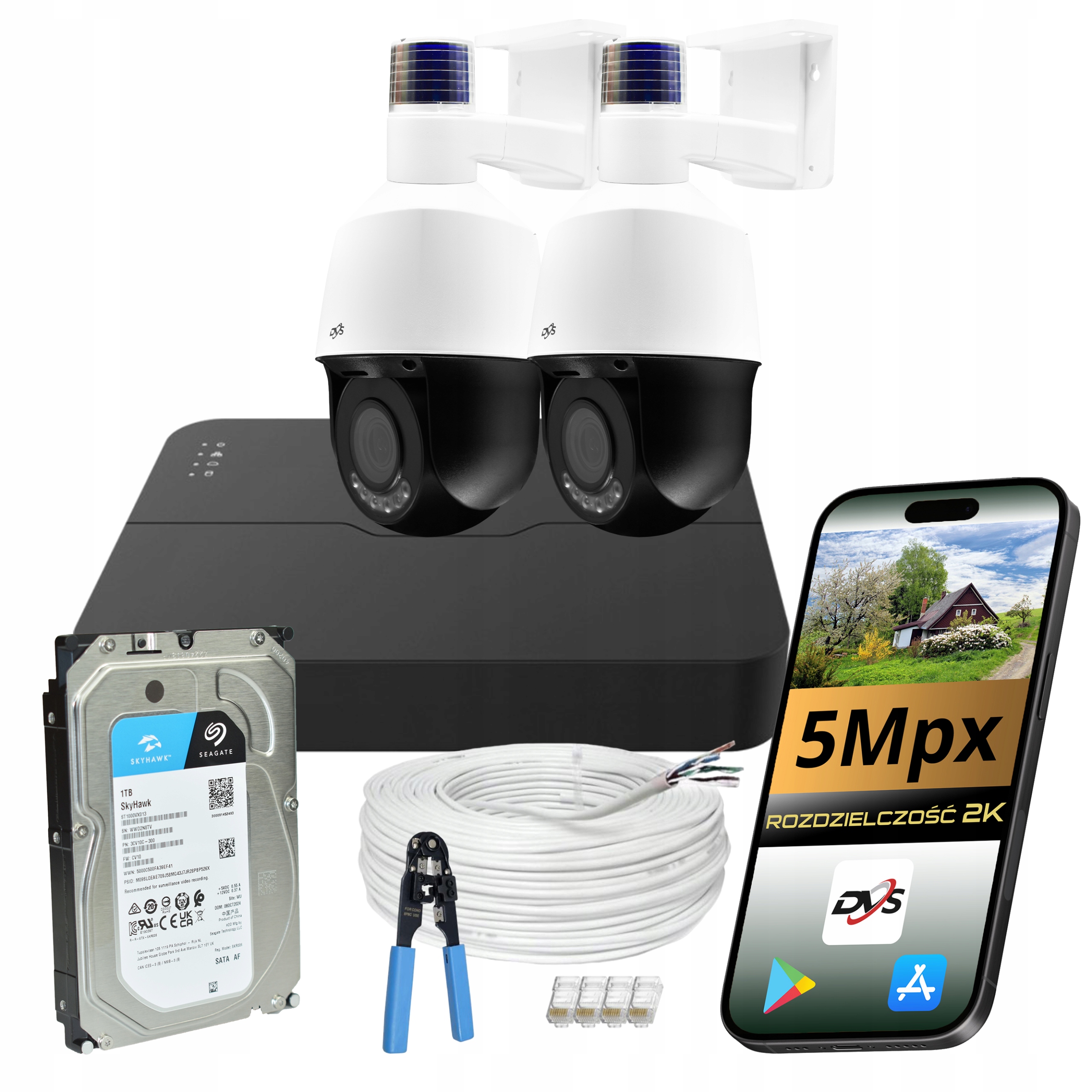 Sada pro monitorování 2x venkovní otočná Ip kamera Poe 5Mp Smart Ai 1TB