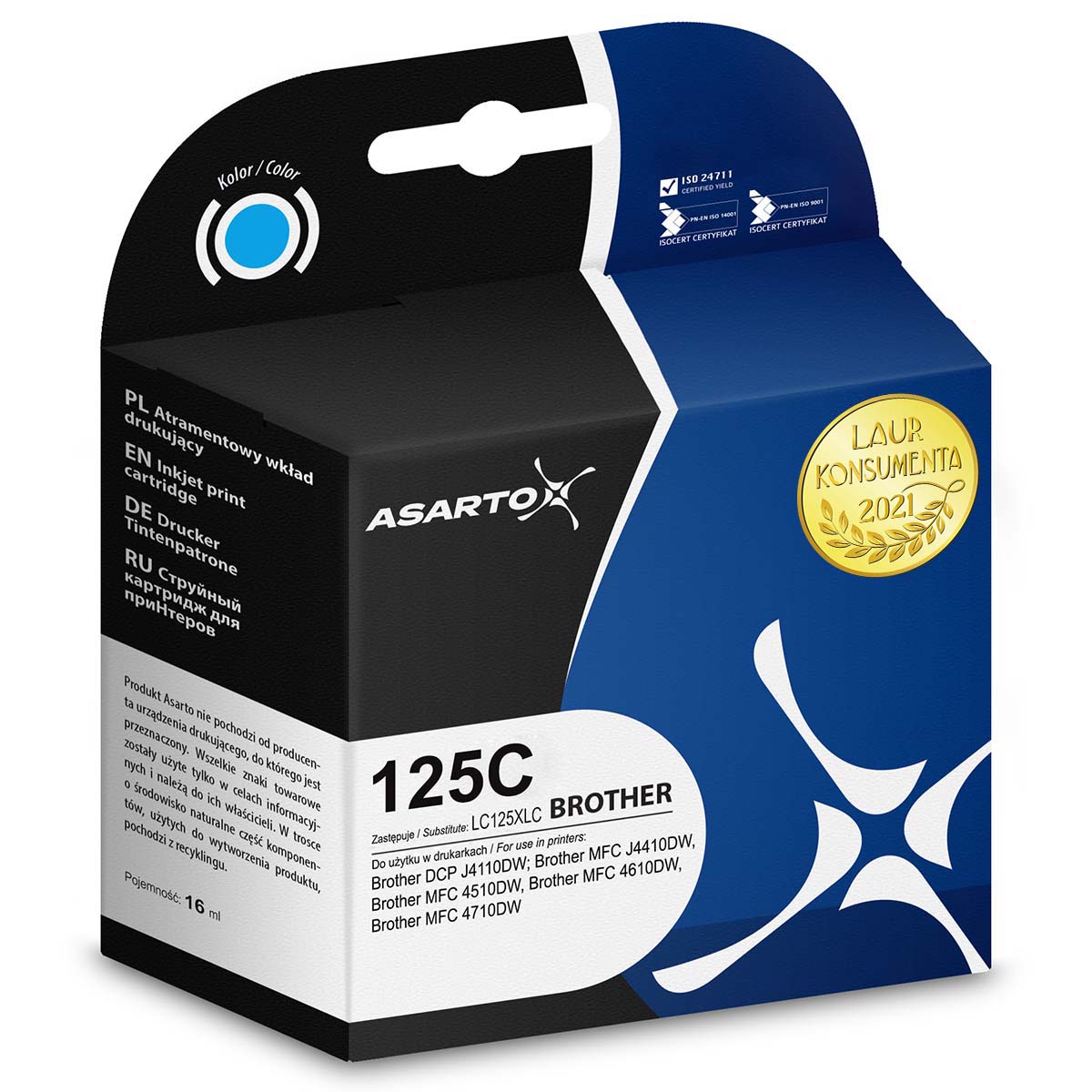 

Tusz Asarto do Brother LC125XLC J4410DW 4510 Cyan