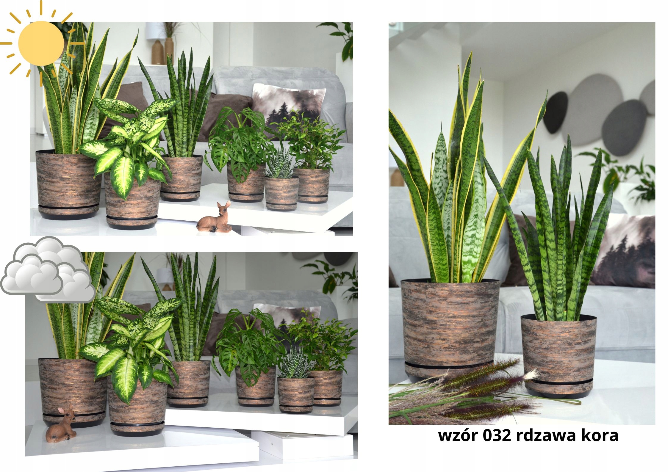 18 RDZAWA KORA Doniczka z podstawką barwy lasu Długość 17.8 cm