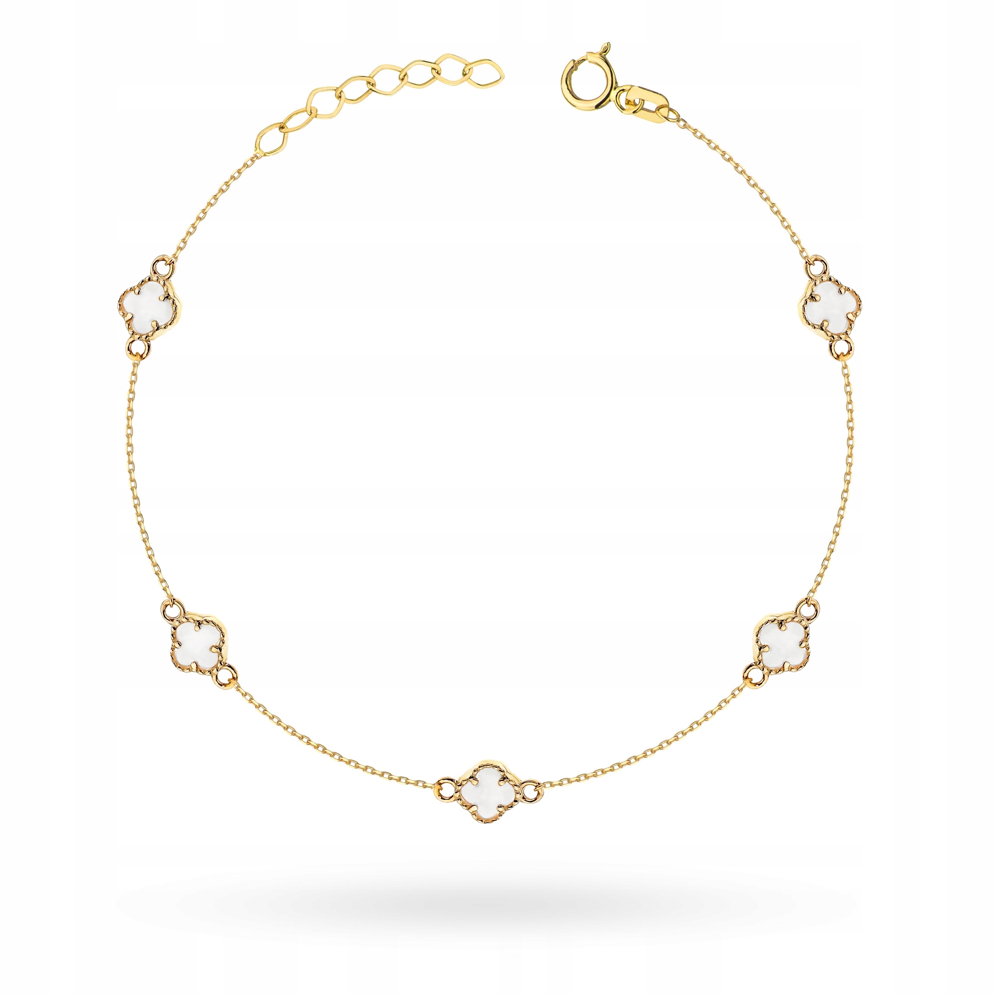 Zlatý Náramek Dámský pr. 585 Jetelky z opálu pro štěstí 14k