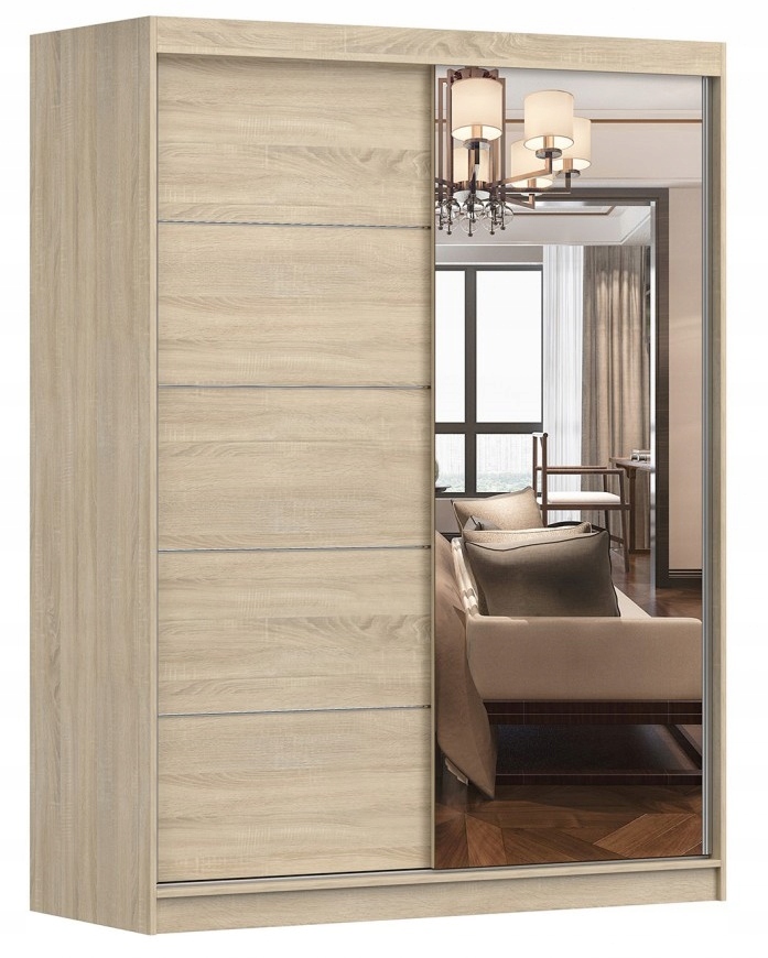 Szafa Przesuwna VISTA 05 150 Lustro półki drążek duża sypialnia KOLORY Szerokość mebla 150 cm