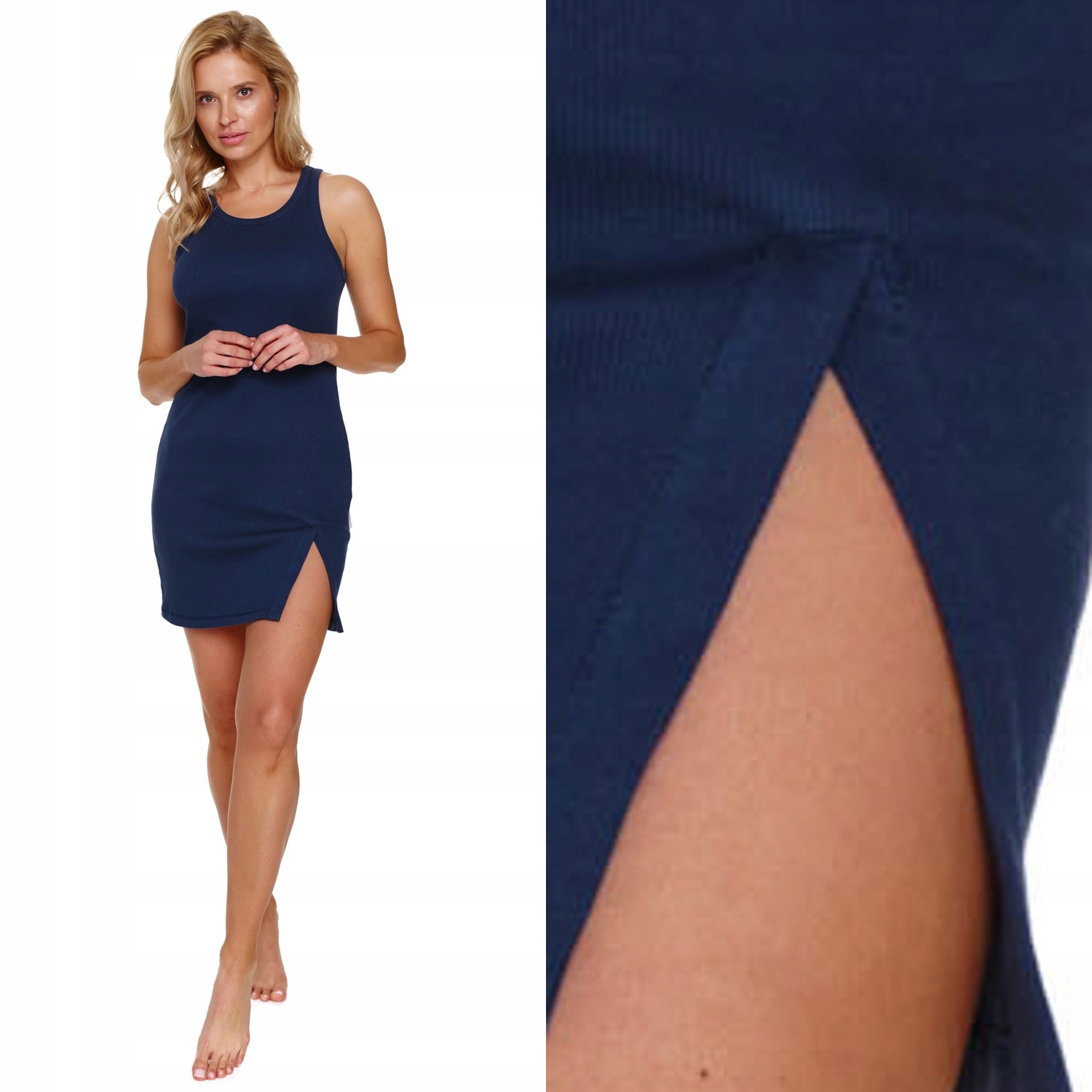 Košile noční Doctornap Tm 7246 navy blue s viskózou a krajkou L
