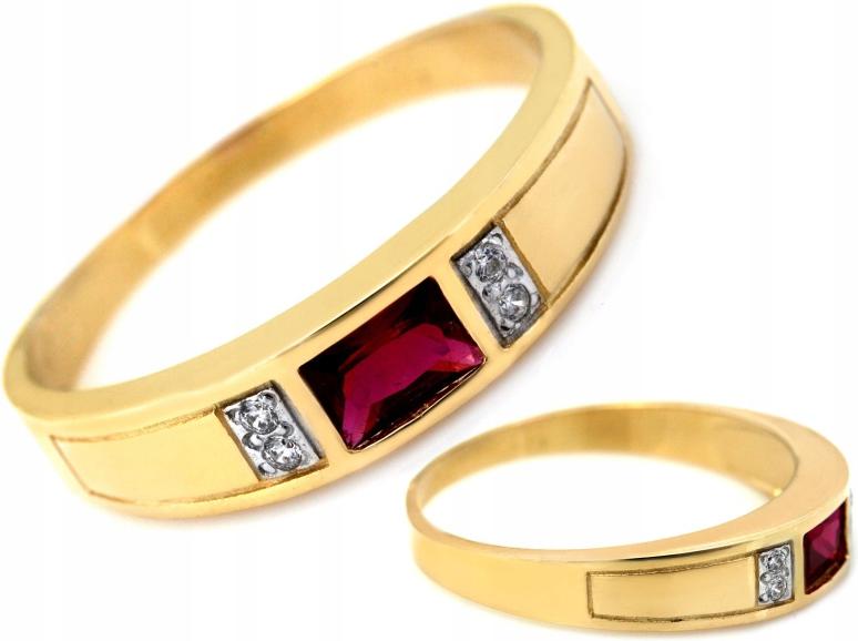Zlatý prstýnek 585 s rubínem a bílými zirkony, velikost 18, módní vzor