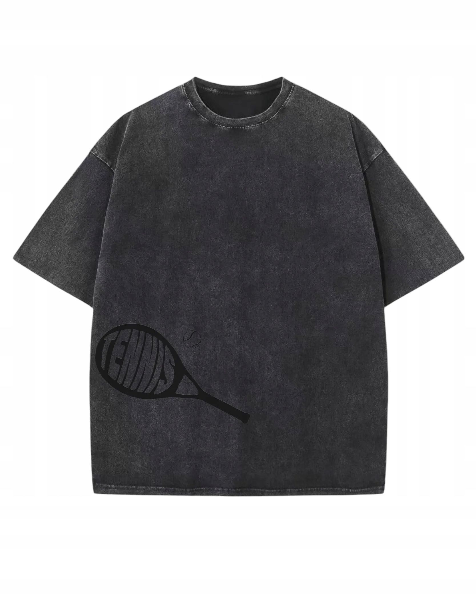 Tričko oversize s efektem praní Silikonový potisk Tenis Černá XL