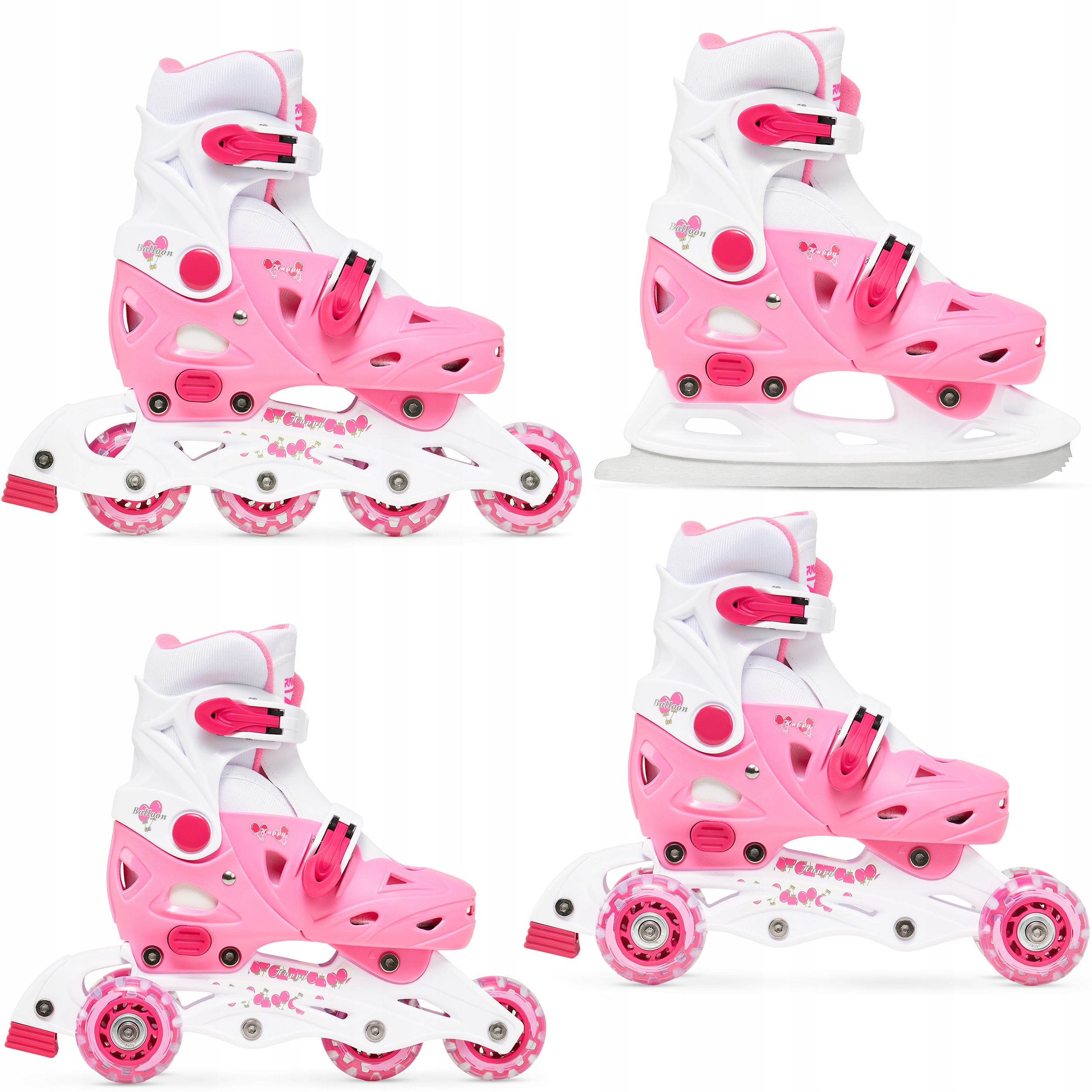Rolki Wrotki Łyżwy figurowe 4w1 Regulowane Raven Balloon Pink 29-32