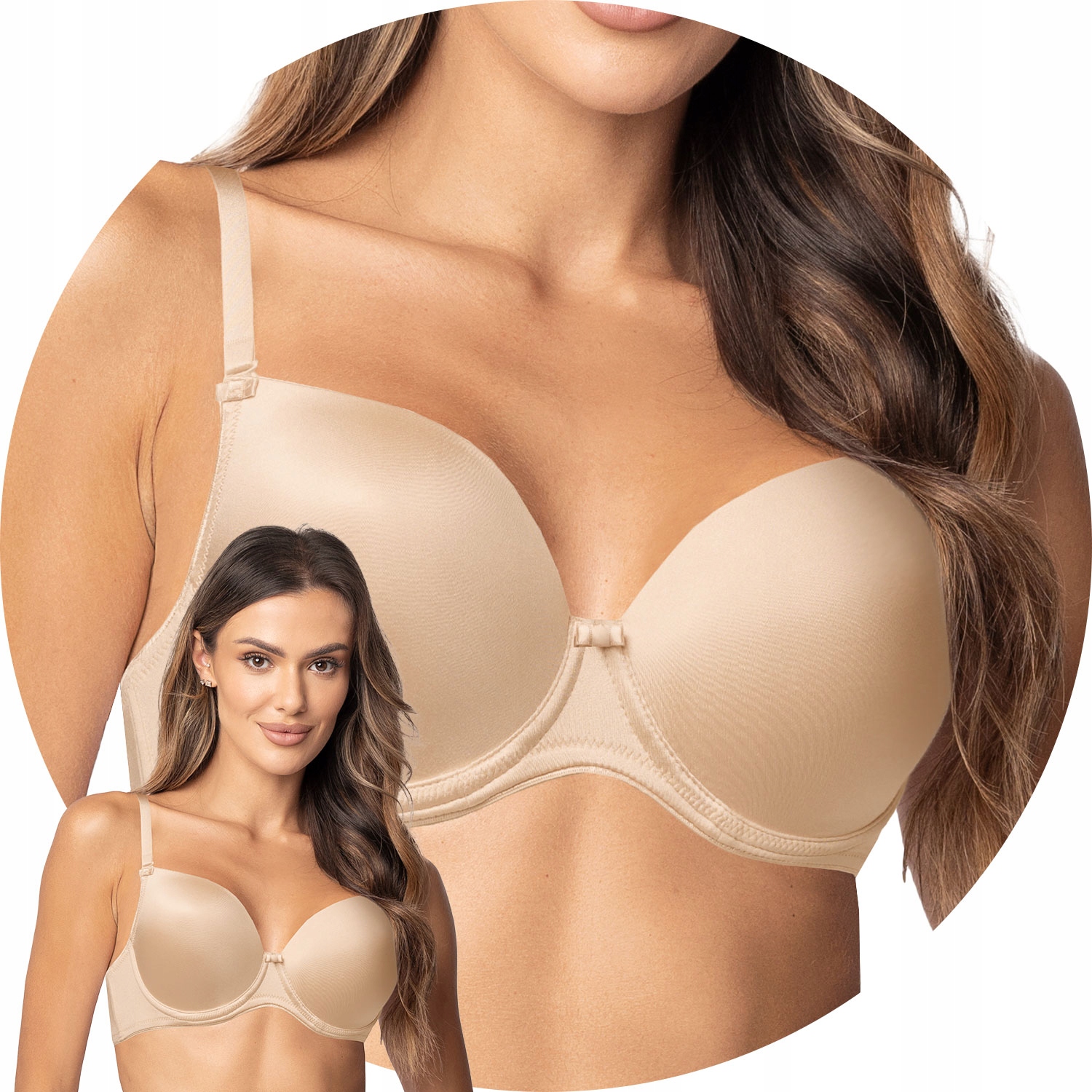 Vivisence 1068 beżowy 80G gładkie miseczki Biustonosz Push-up