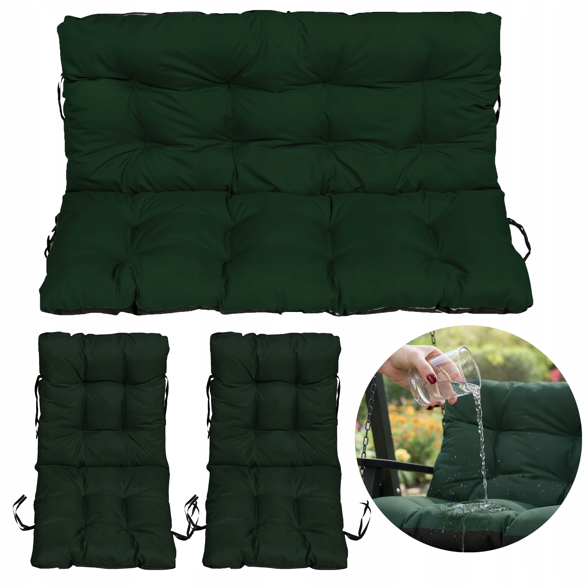 Set 2+1 polštáře Voděodolných na Ratanový nábytek 140x60x50 Zelená Tmavá Barva