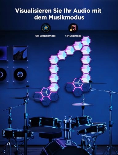 GOVEE Glide Hexagon RGBIC Lampa Ścienna LED Wi-Fi 10 Paneli Alexa Gaming — miniatura 8