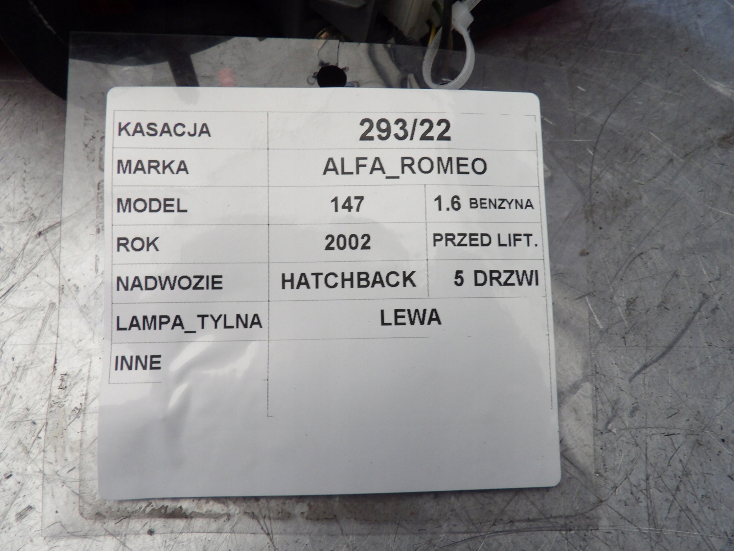 light TL Alfa Romeo 147 HB 46556349