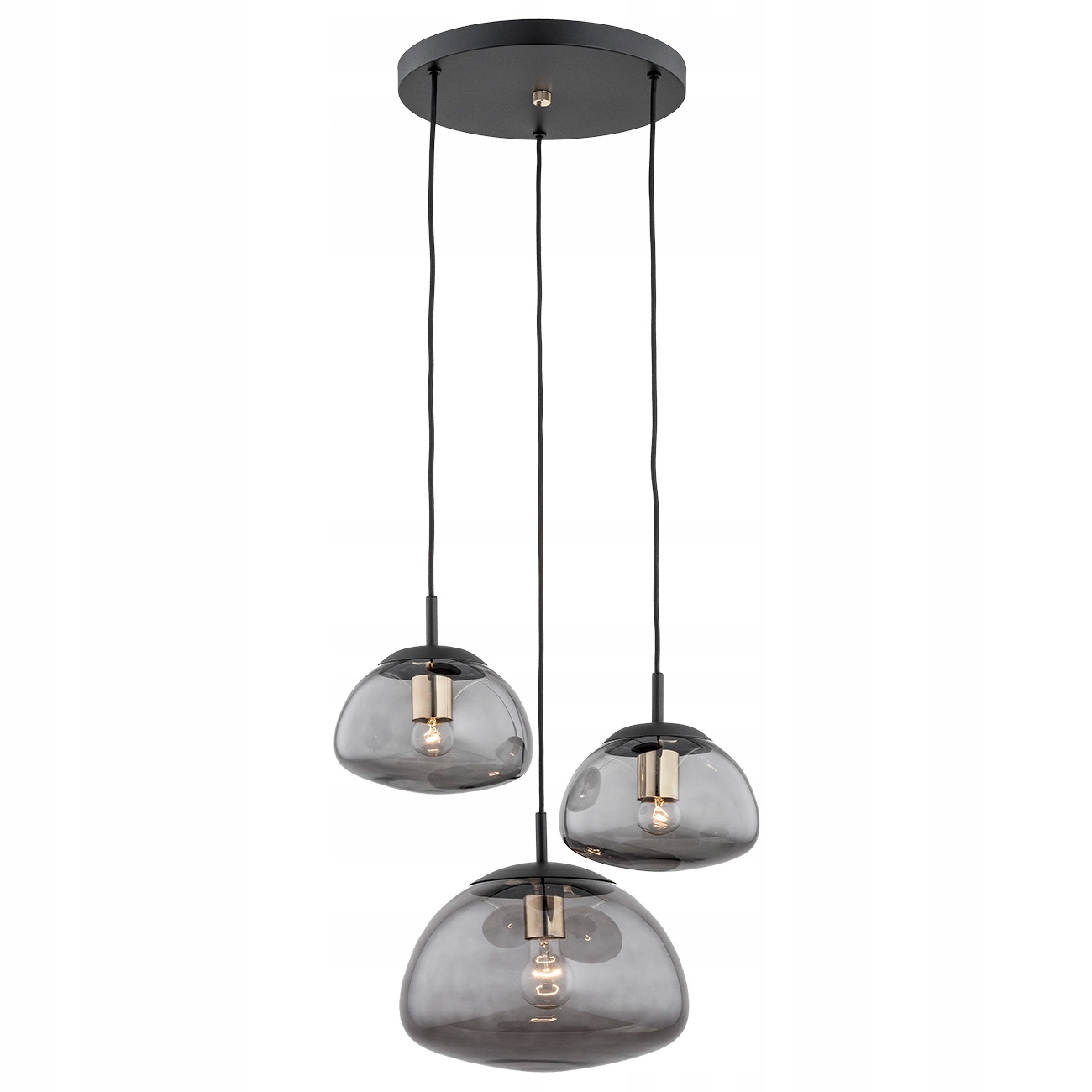 Lampa Wisząca 3xE27 Dymione Szkło Czarny Mat Okrągła Trini Argon