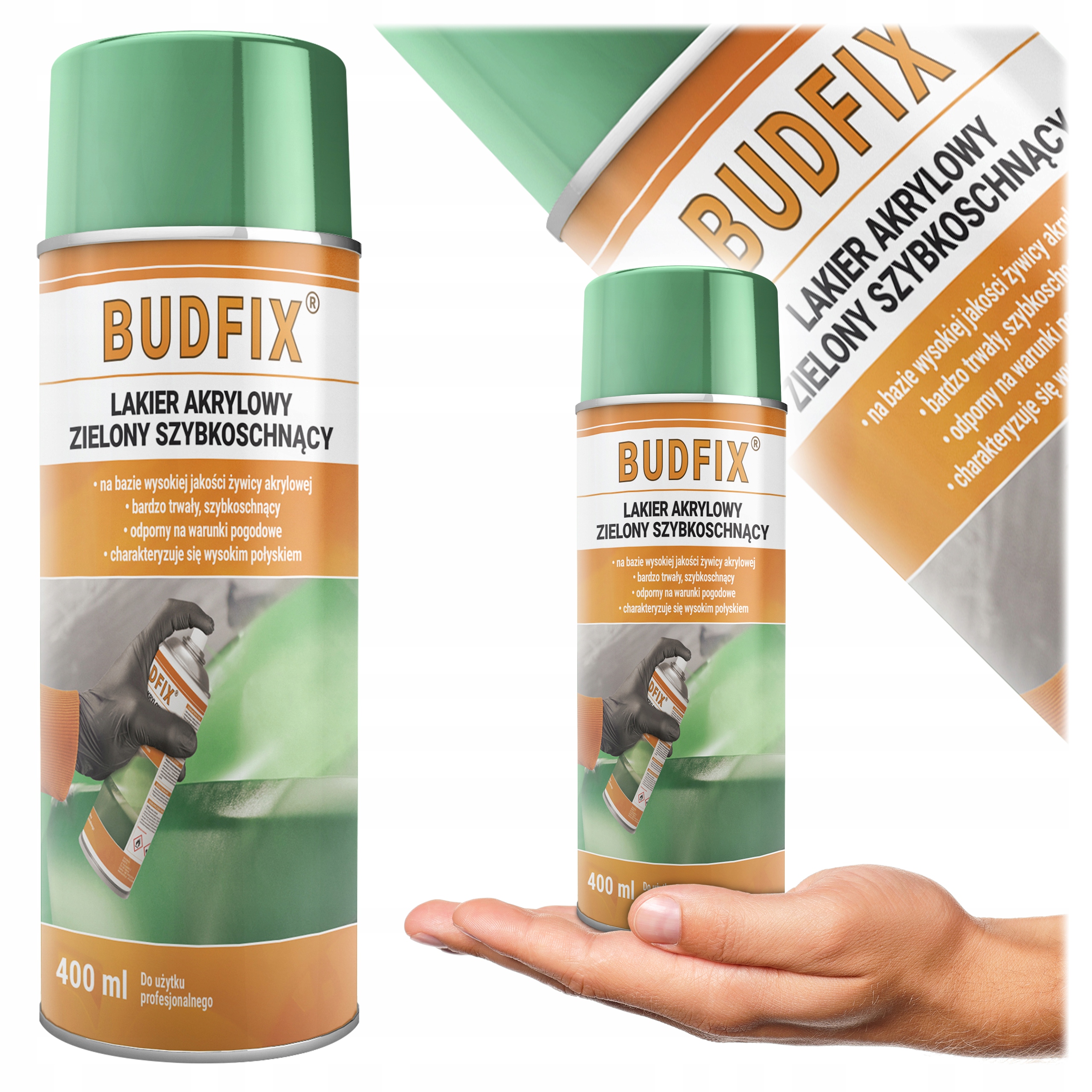 Lakier Zielony Połysk Spray Farba Do Maszyn Rolniczych Ogrodzeń 400ml 6029