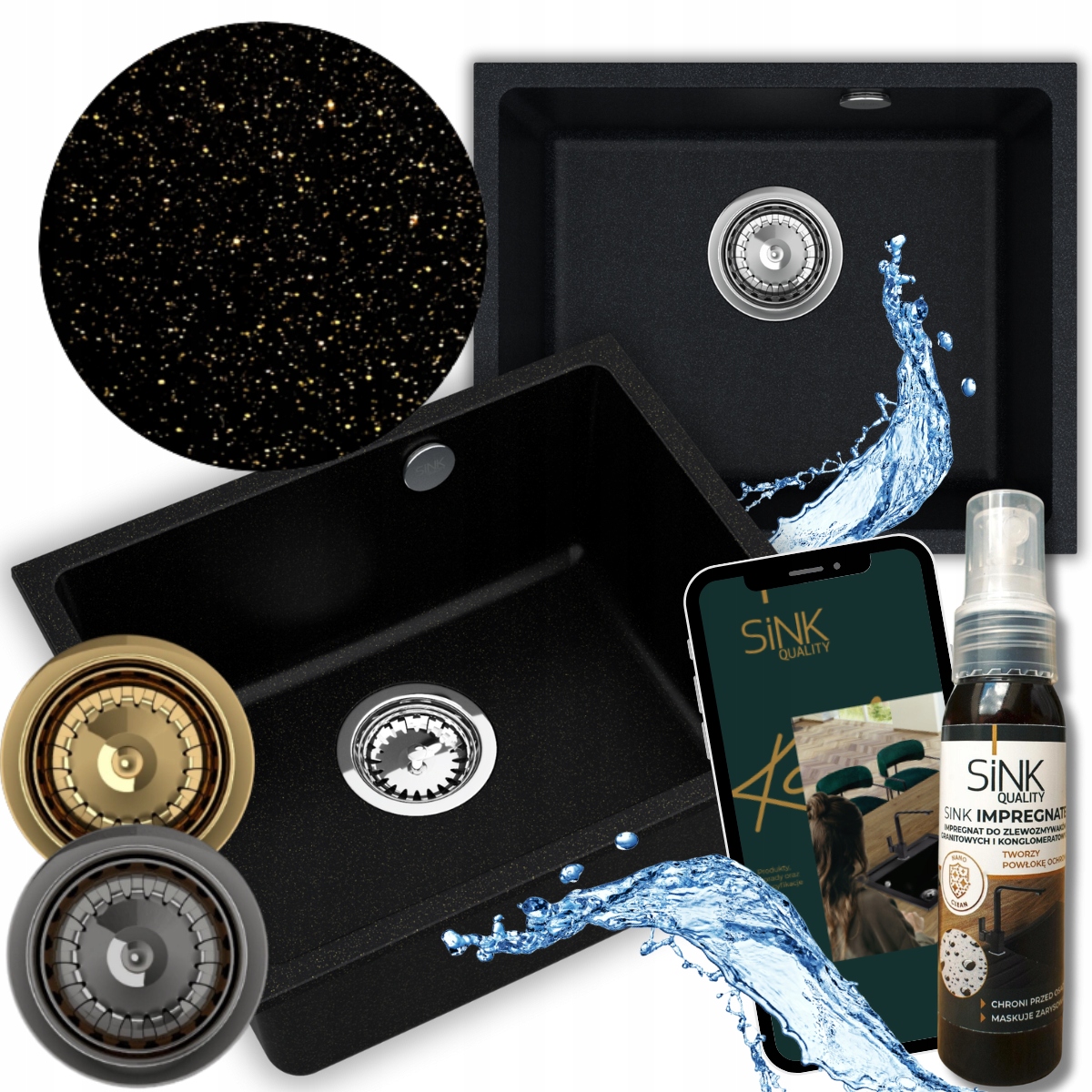 Zlatý Granitový Drez S Jednou Komorou Crypton 55 Manuálny Sifón