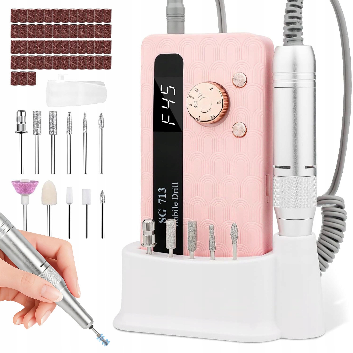 Bruska 36W Manikúra Pedikúra Sada Fréz 45000RPM Růžová