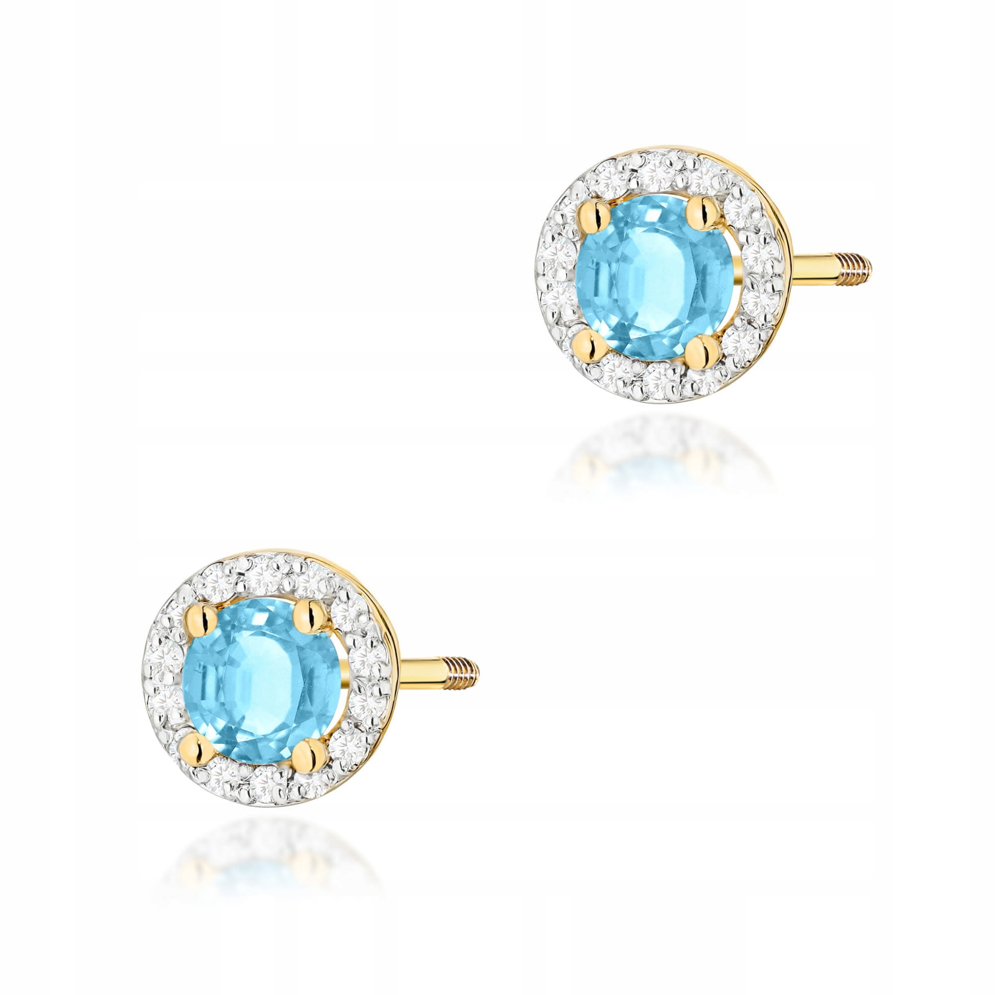 Náušnice tyčinky zlato žluté 585 topaz Swiss kulaté s diamanty pro ženy