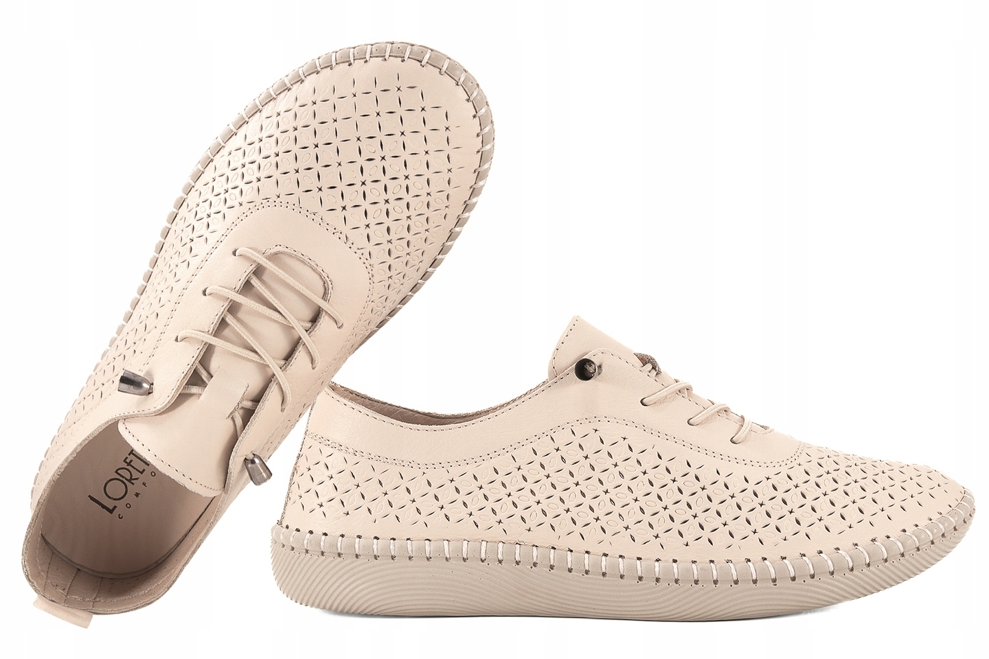 Loretta Vitale I-02 Dámské Polobotky Kožené Tenisky Ažurové Pu béžové 39