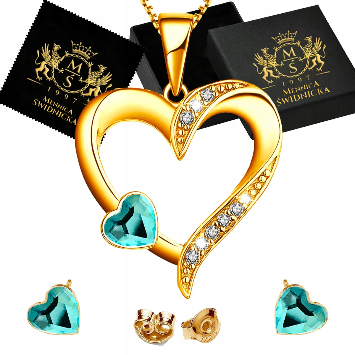 Sada šperků Zlaté Stříbro 925 Náhrdelník Náušnice Na Dárek Řetízek