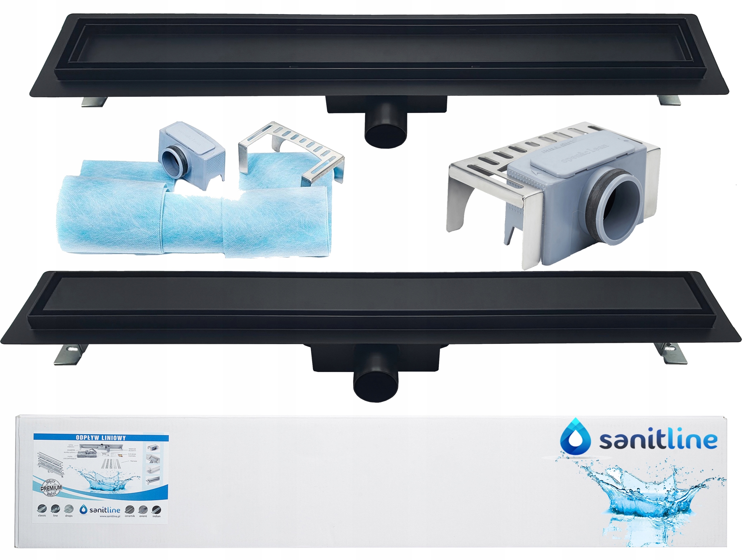 Lineárny odtok Sanitline Black Mat 2v1 Doska Hladký 80 cm Nízky 52 mm Pl