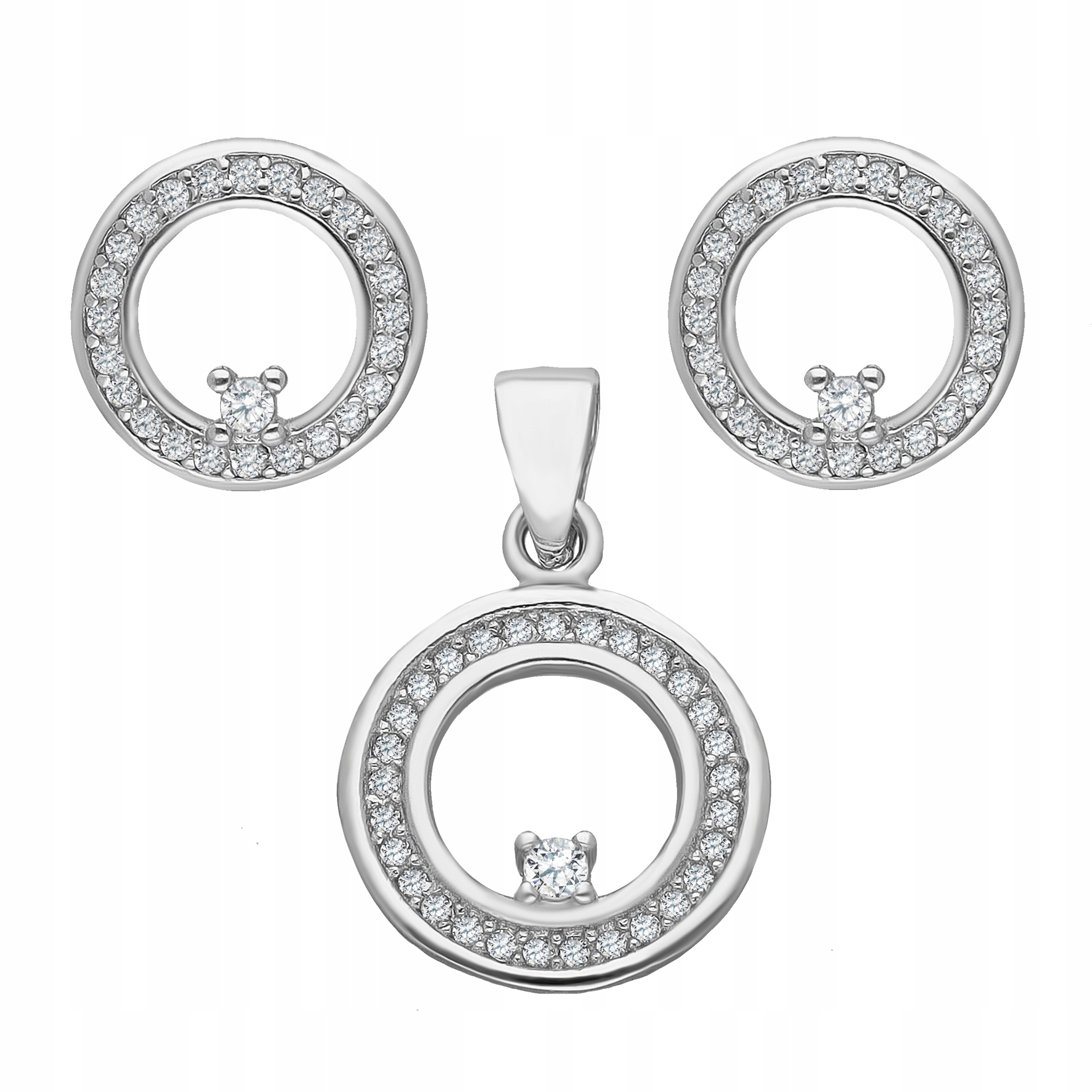 Náušnice A Přívěsek Sada Šperků Rhodiovaná