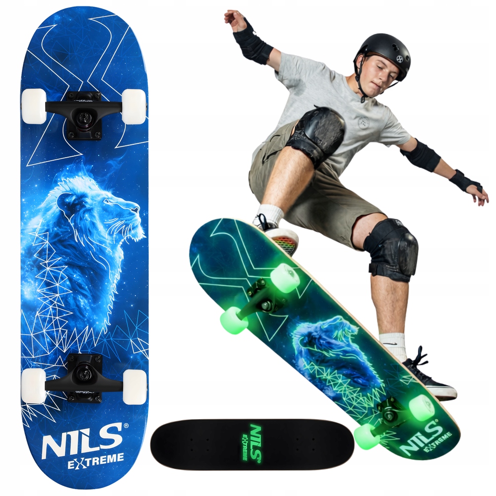 Deskorolka Klasyczna Drewniana Dla Początkujących ABEC-7 Fluorescencyjna