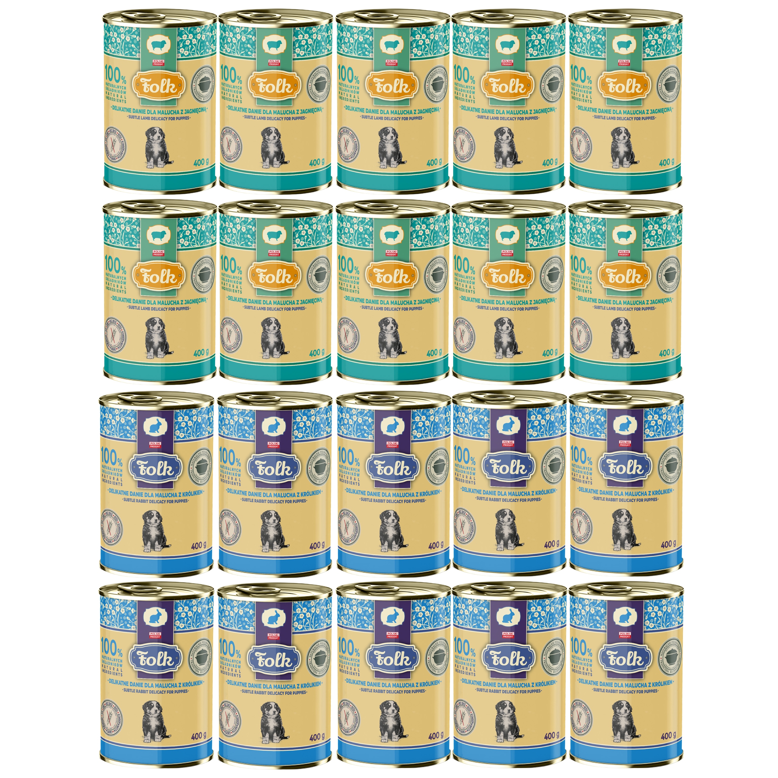 Levně Folk Junior Krmivo mokré pro štěňata Jídlo mix chutí 20 x 400 g