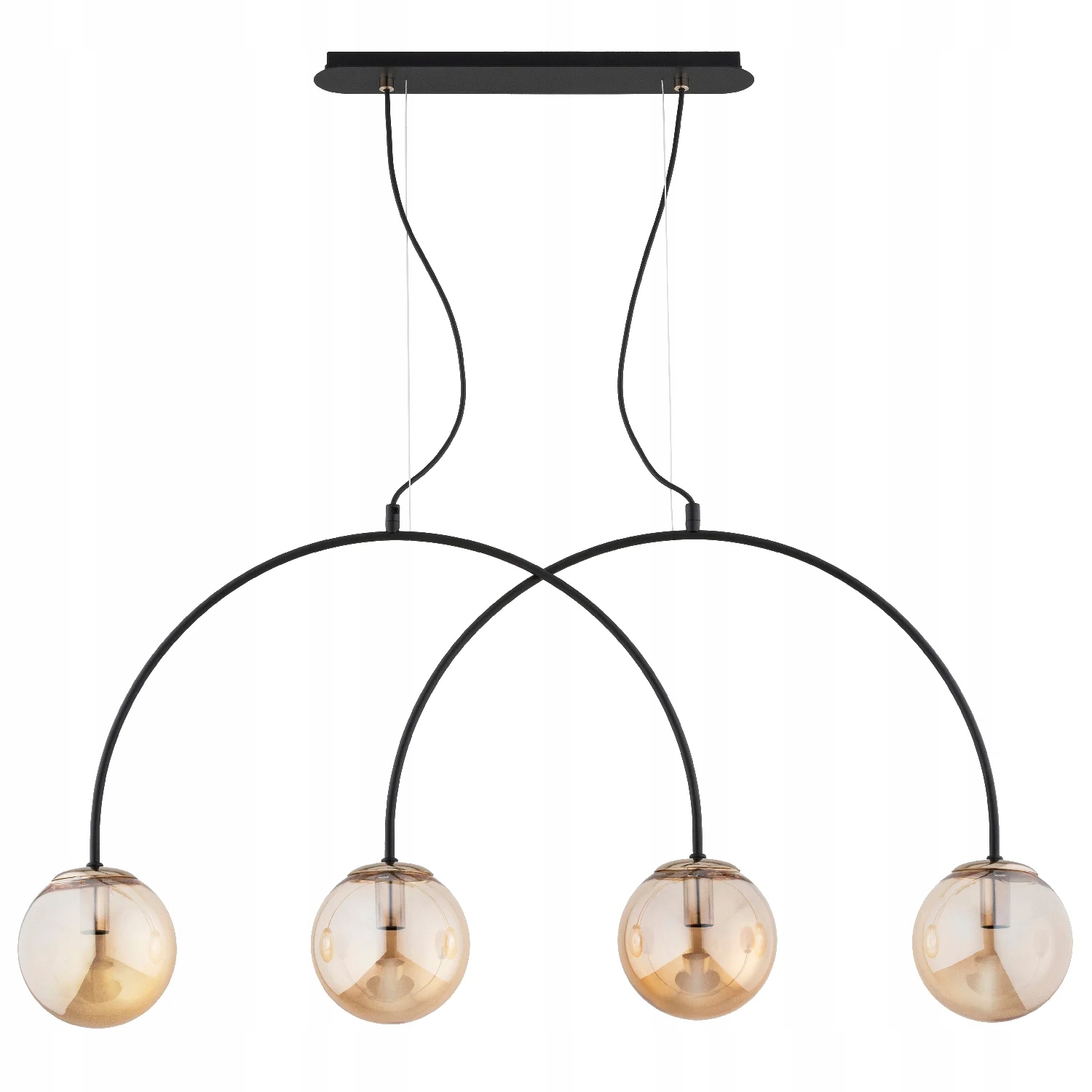 Závesná lampa čierna lišta 4xE14 kov sklo jantár Bendo Alfa