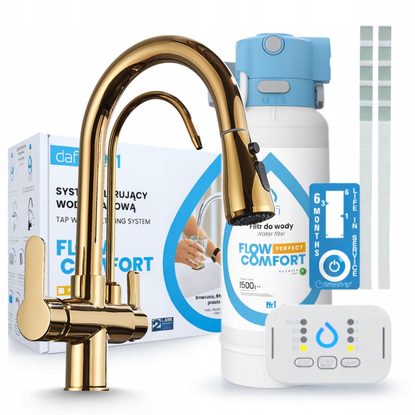 Kuchyňský Kohoutek Na Filtr Vody Zlatý A Filtr Pod Dřez Dafi Flow Comfort D-1