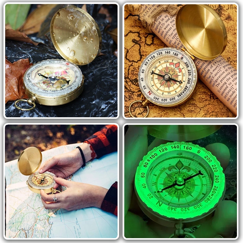 ZŁOTY KOMPAS KIESZONKOWY ZAMYKANY ŚWIECĄCY W CIEMNOŚCI STARY BRELOK BUSOLA Podziałka 20°
