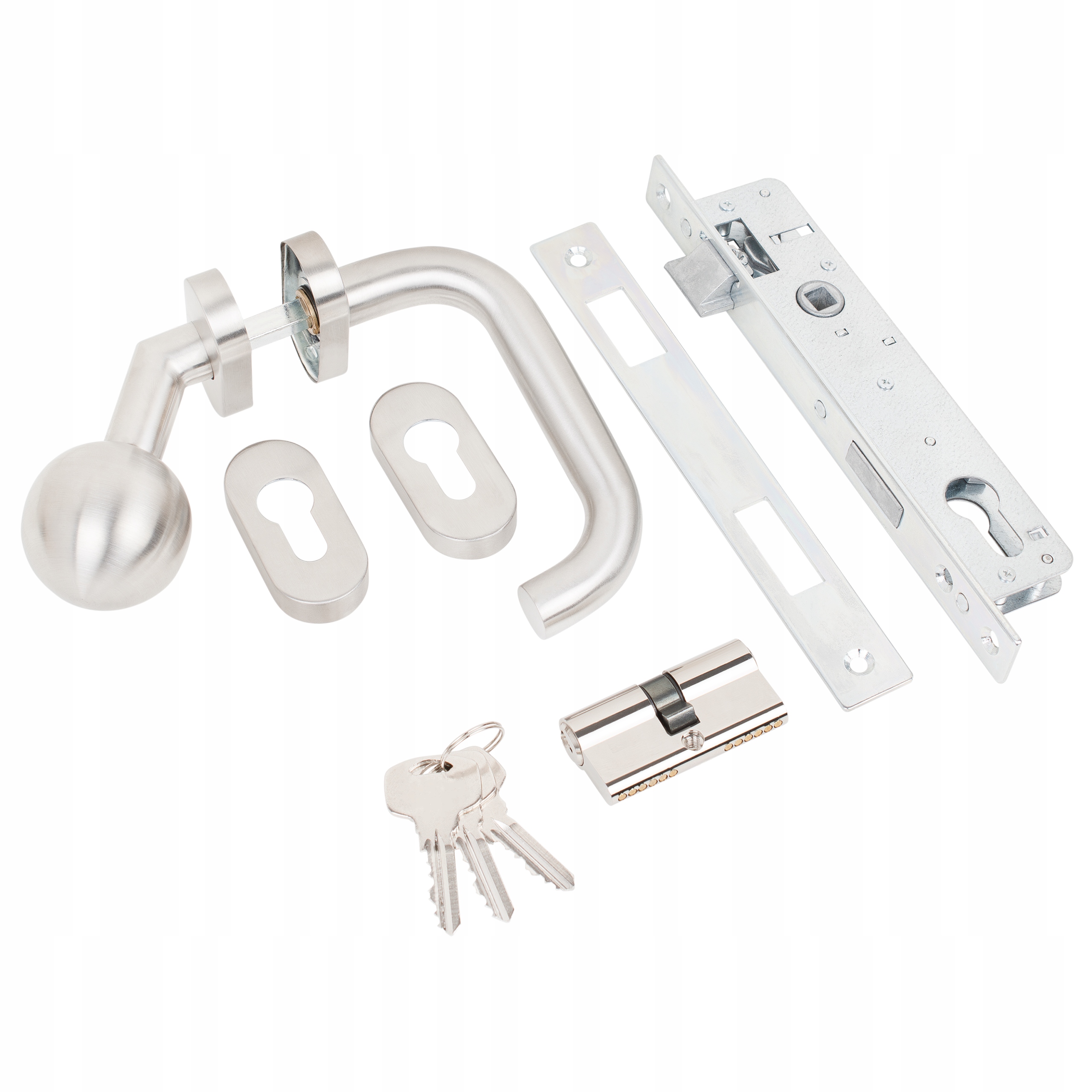 Sada Komplet Pro Bránu Dveří Inox Premium Zámek Vložka Knoflík Klika Levá
