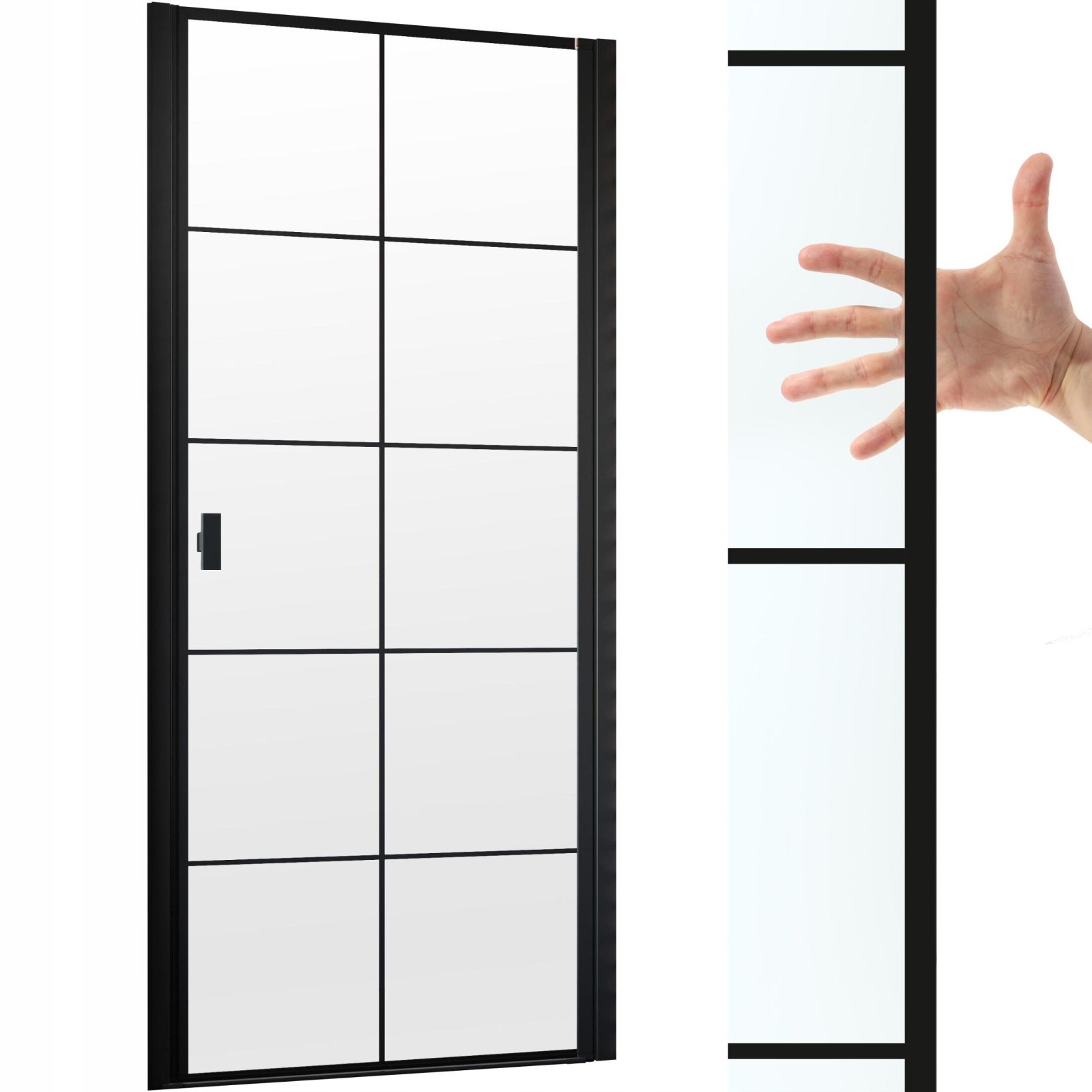 Drzwi prysznicowe czarne wnękowe uchylne 90 cm P
