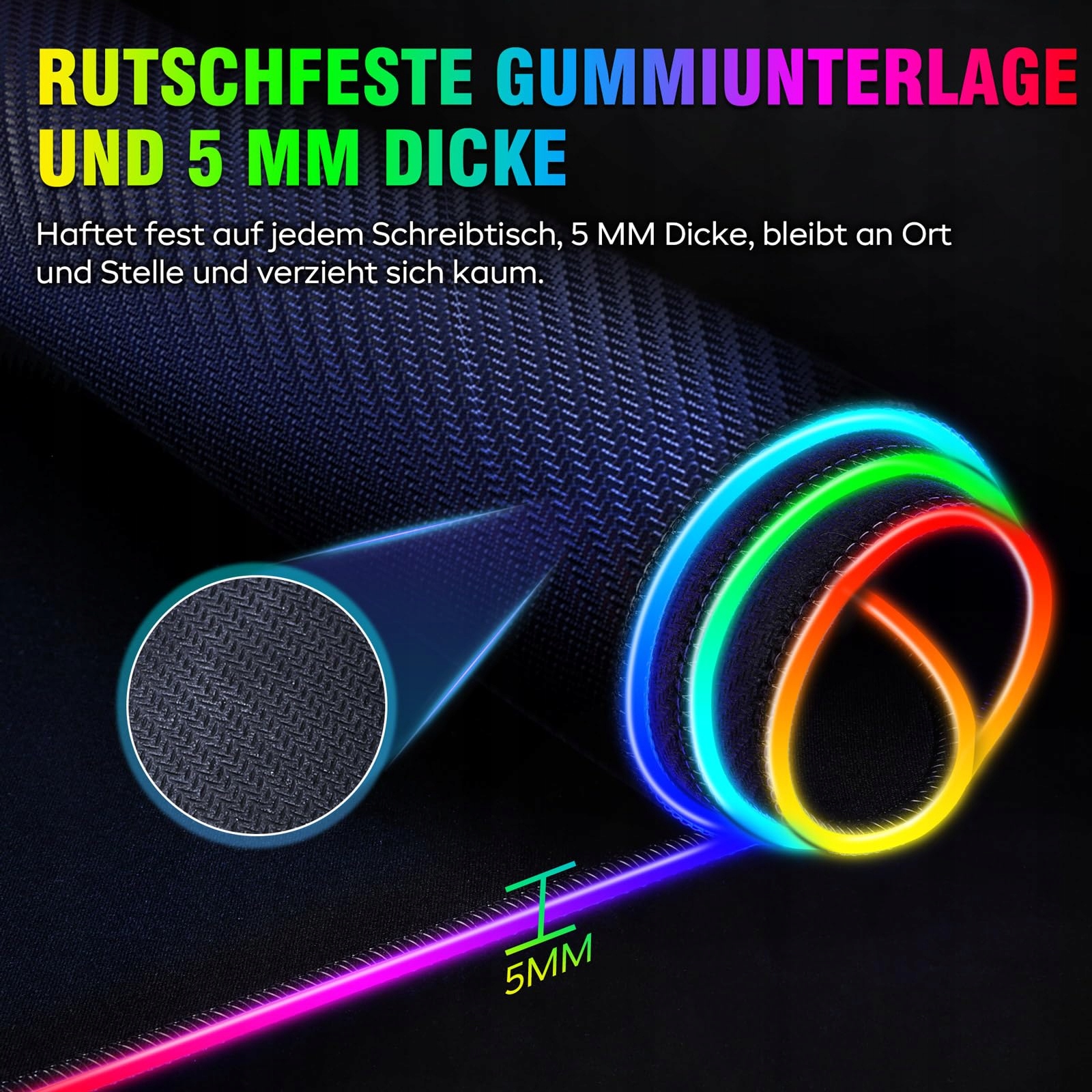 GIMARS Podkładka Gamingowa XXL RGB LED 800x300x5mm Wodoodporna — miniatura 6