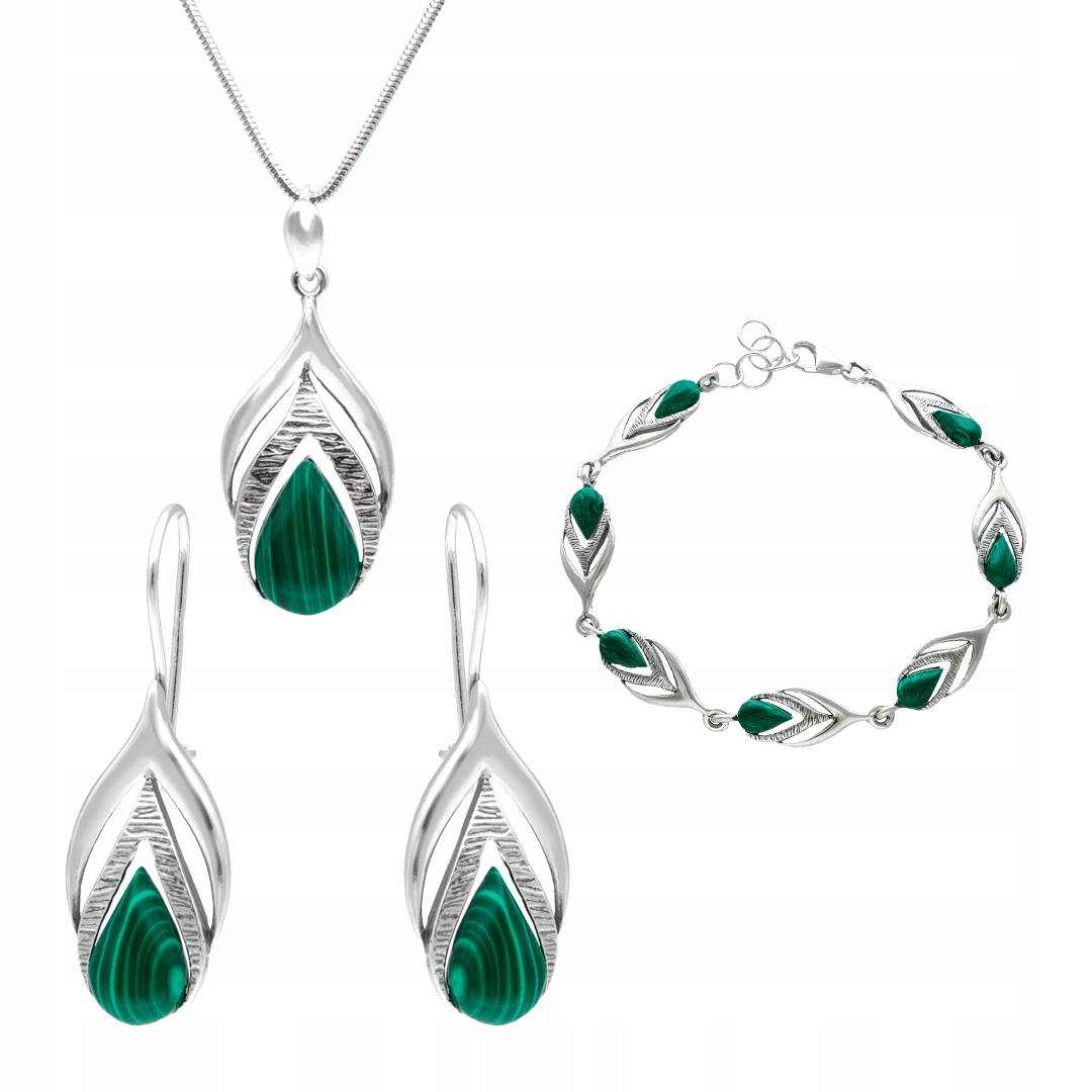Komplet s malachitem stříbro