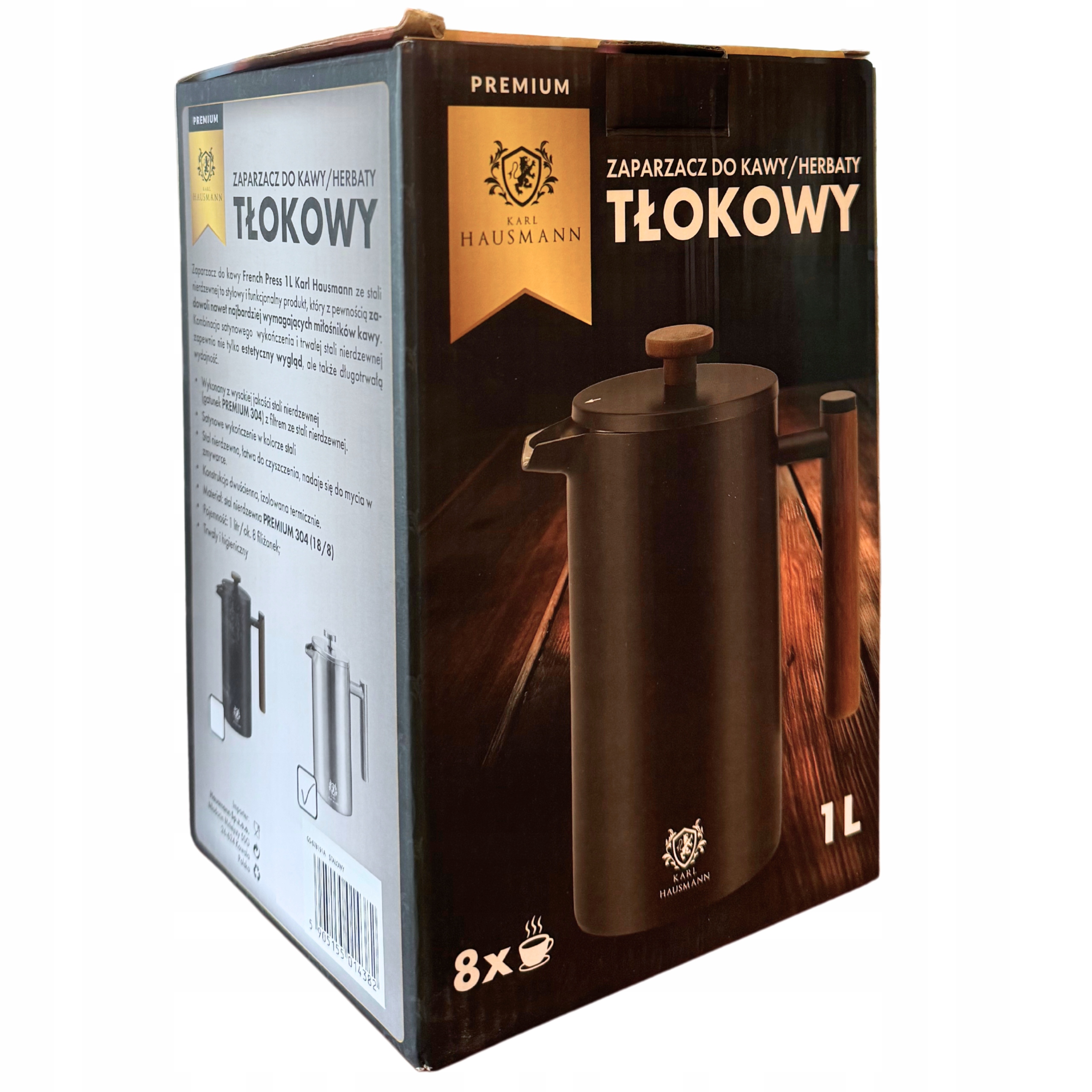 KAWIARKA ZAPARZACZ do KAWY HERBATY 1000 ml FRENCH PRESS ZAPARZACZ TŁOKOWY Pojemność (w filiżankach) 8