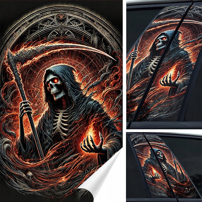 2x Nálepka na sloupky dveří auta Auta Smrt Lebka S Kosou 50x30