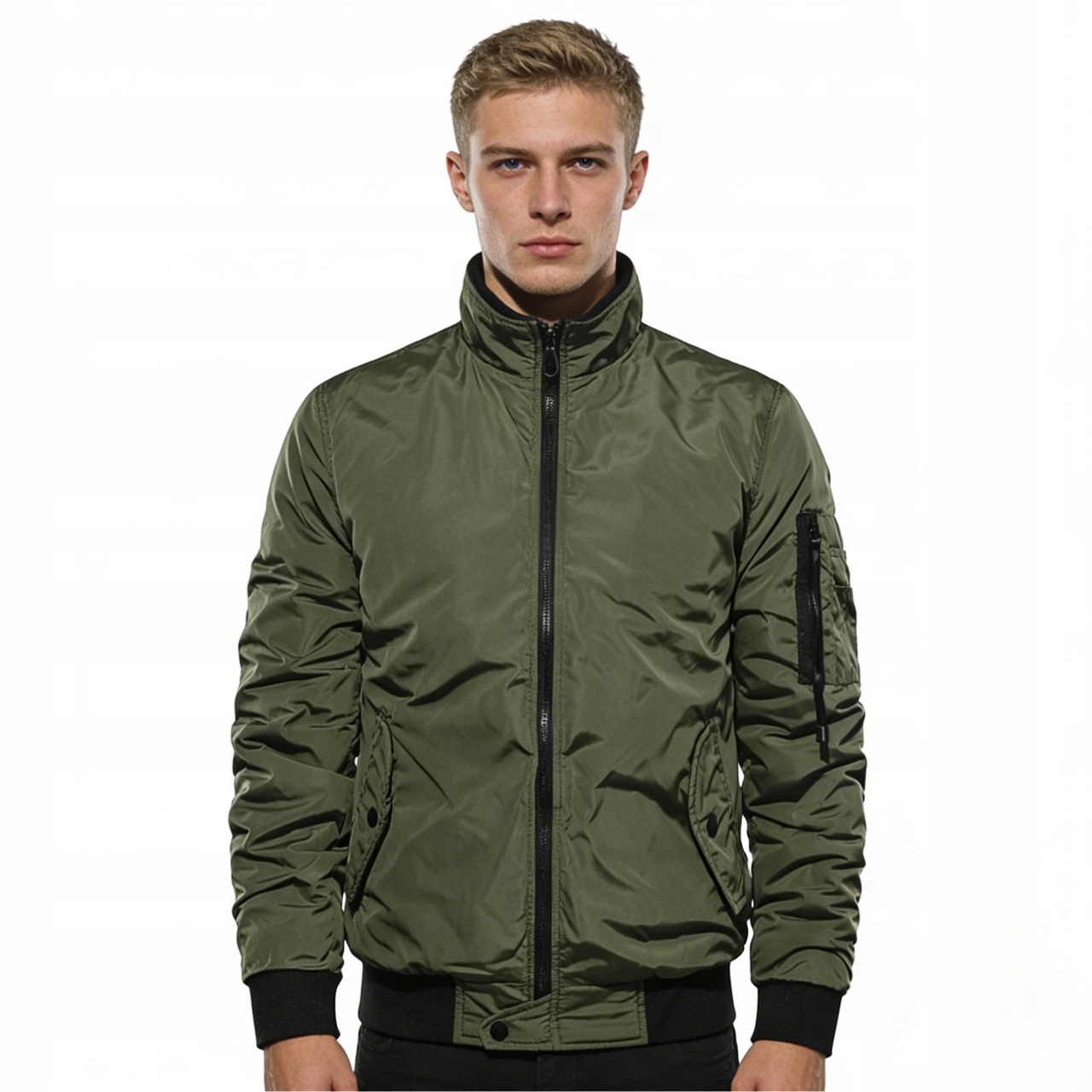 Pánská bomber přechodová stojáčková bunda s podšívkou, stahovací pásky, velikost XL