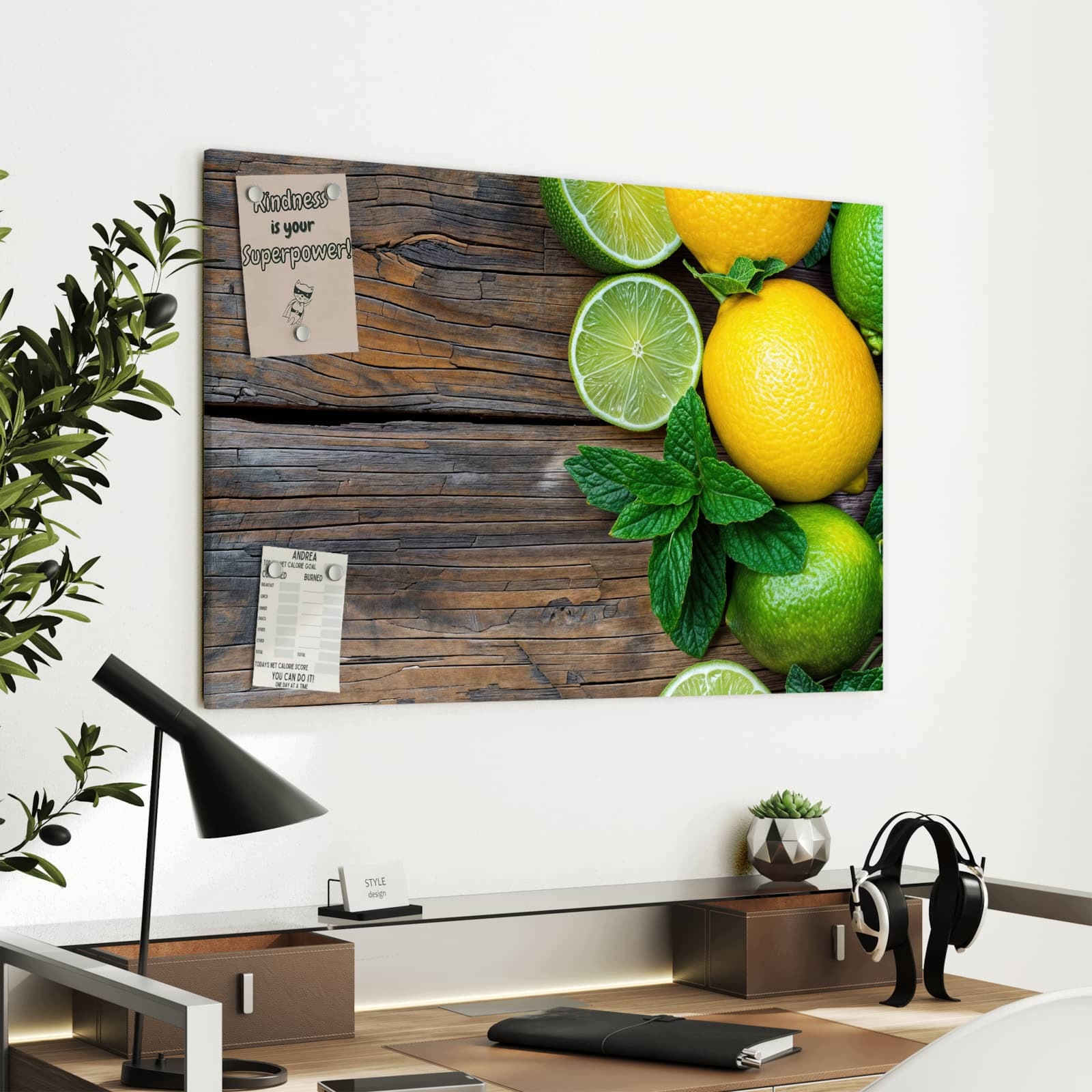 Magnetická tabule Ovoce citrusové Dřevo 90 × 60 cm