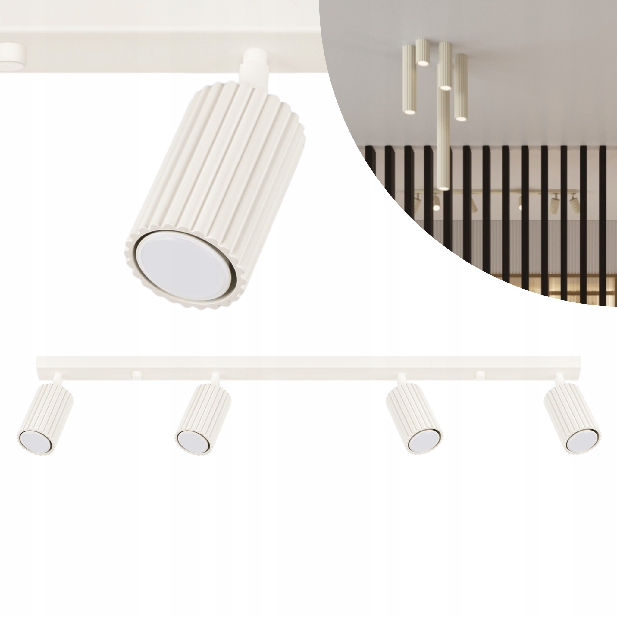 Moderná stropná lampa béžová 81 cm so 4 vrúbkovanými reflektormi Sollux
