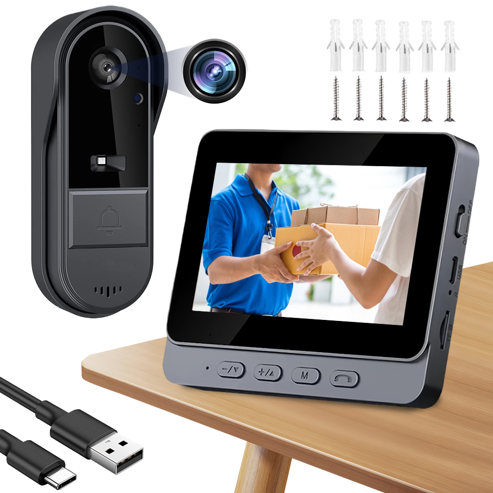 Bezdrátový Zvonek, Kamera 4.3 Palce, Voděodolný, IP65, Noční Vidění 170°