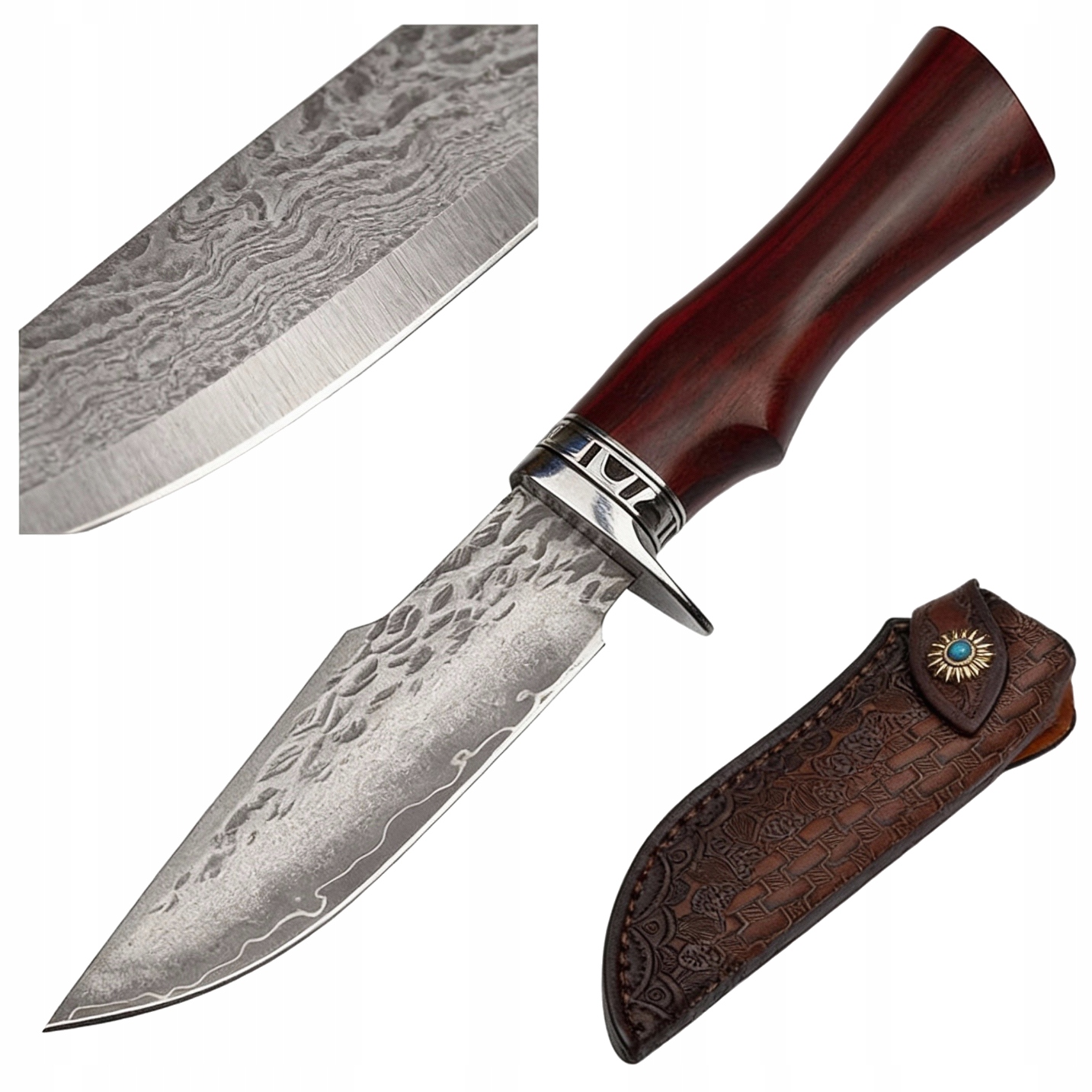 Nůž Takoma damascénský clip point ocel T10 kůže N954A