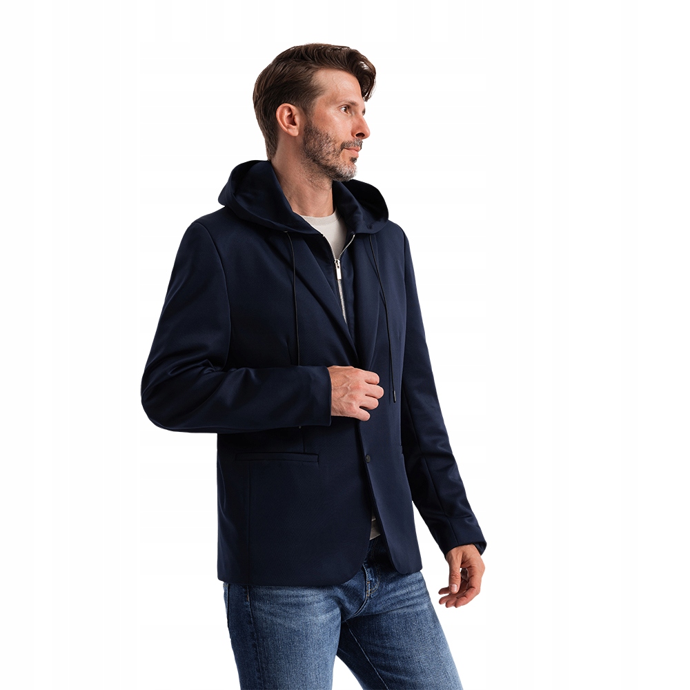 Sako s odnímatelnou podšívkou a kapucí tmavě modré V2 OM-BLZB-0126 M