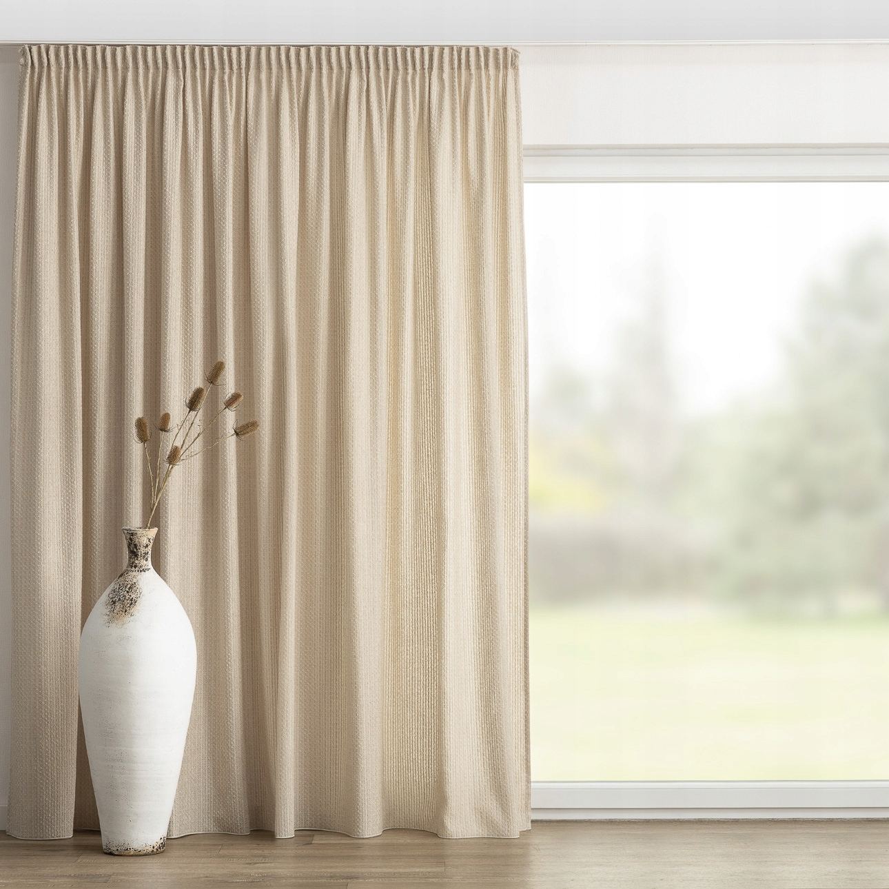Záves na vlnitej páske 1 ks 130x245 cm béžový