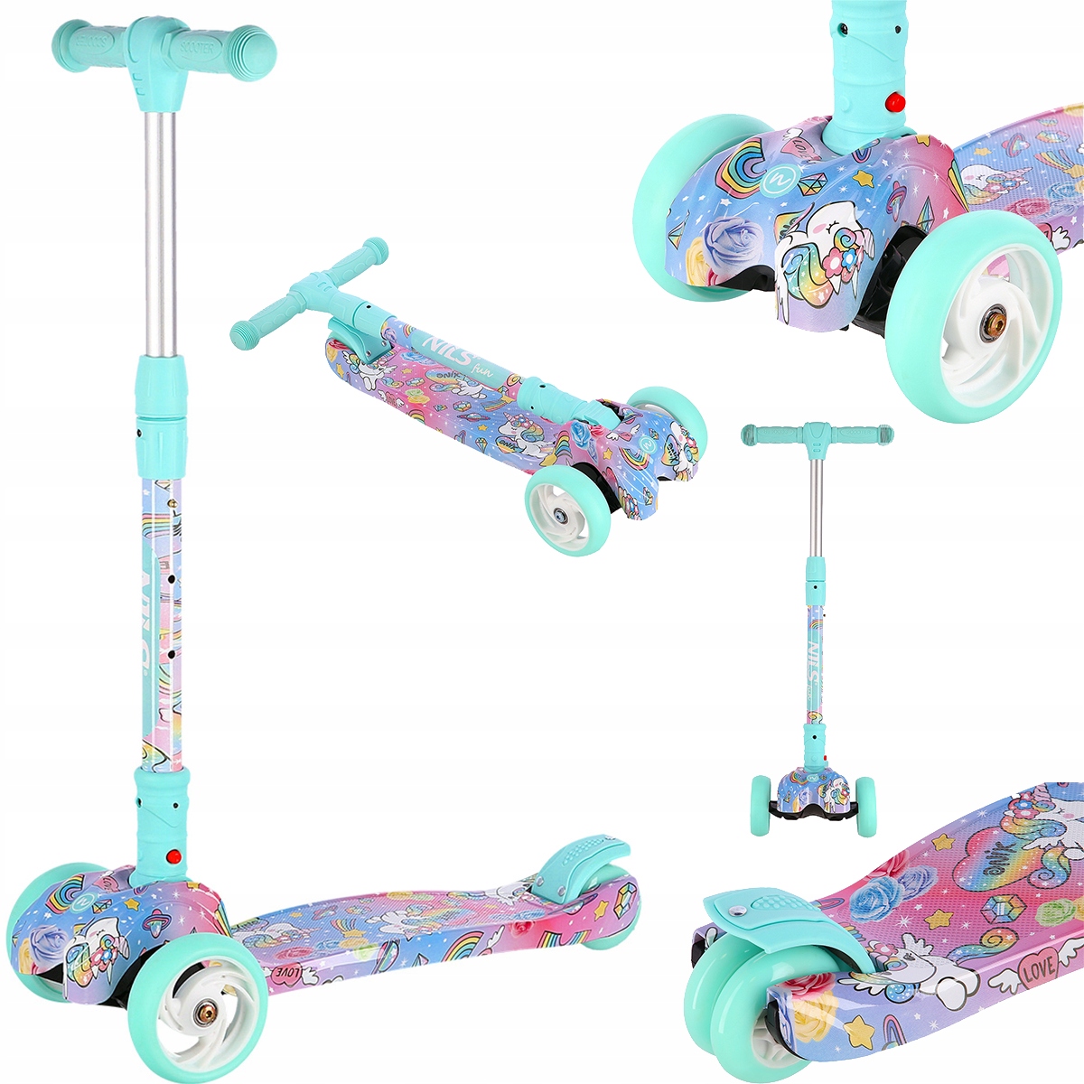 HULAJNOGA TRÓJKOŁOWA DZIECIĘCA JEDNOROŻEC ŚWIECĄCA LED NILS FUN