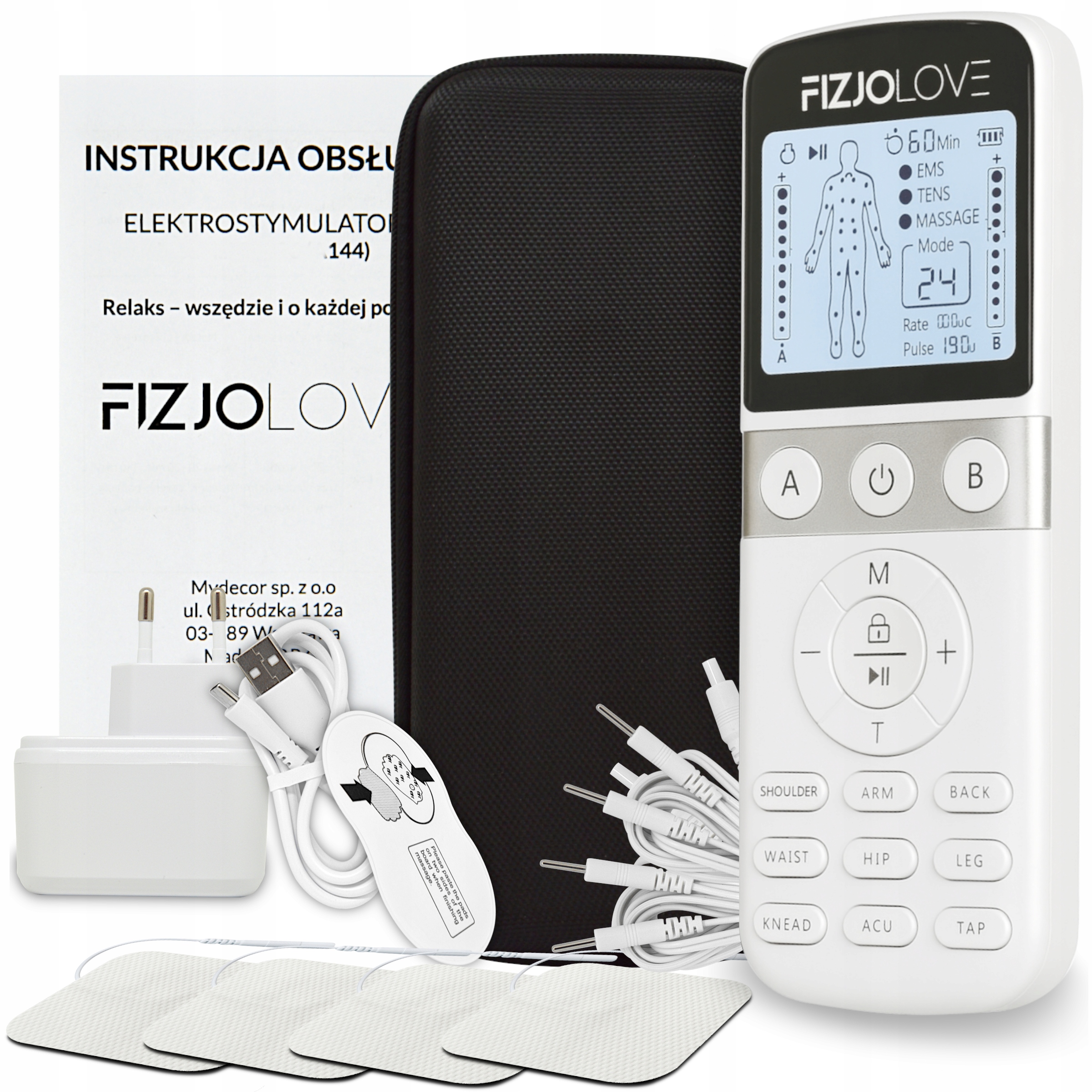 Elektrostymulator Mięśni i Nerwów Tens Ems Masaż Fizjolove elektrody