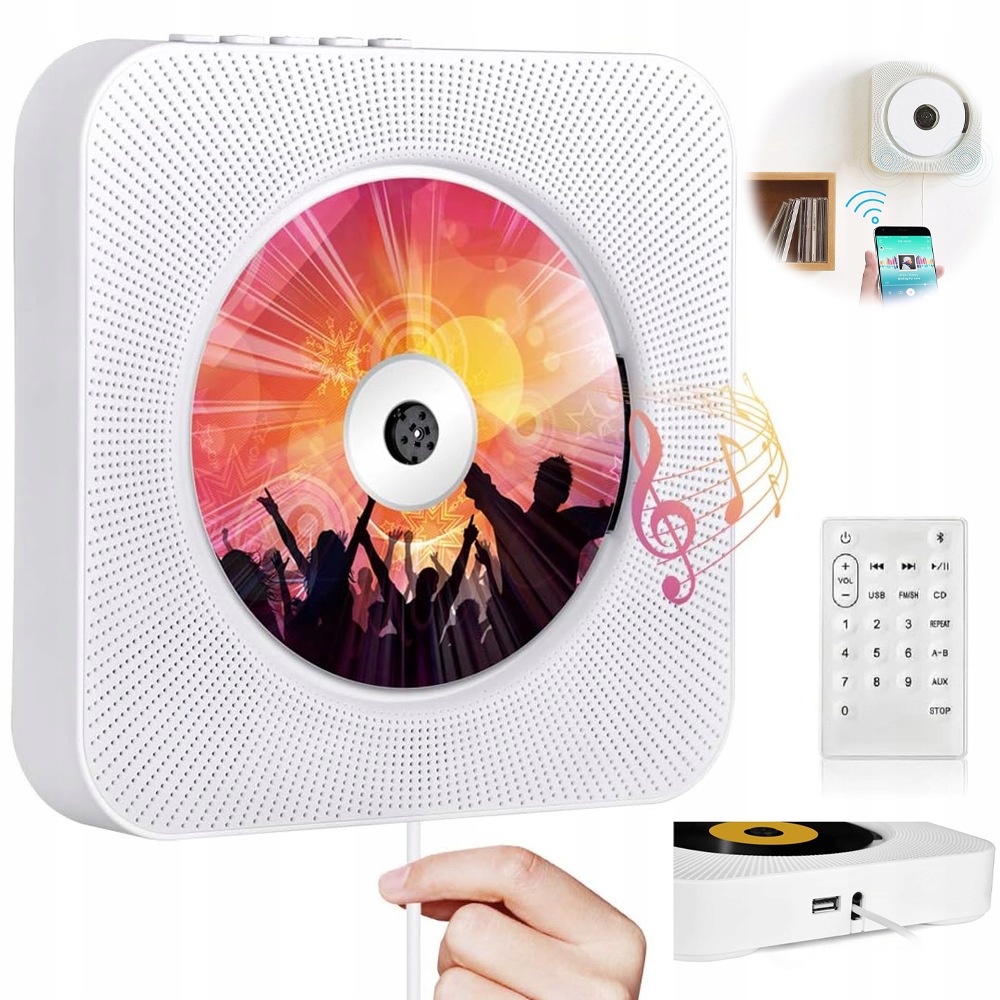Přenosný CD Přehrávač, Duální Bluetooth Reproduktory, Fm Rádio S Dálkovým Ovládáním