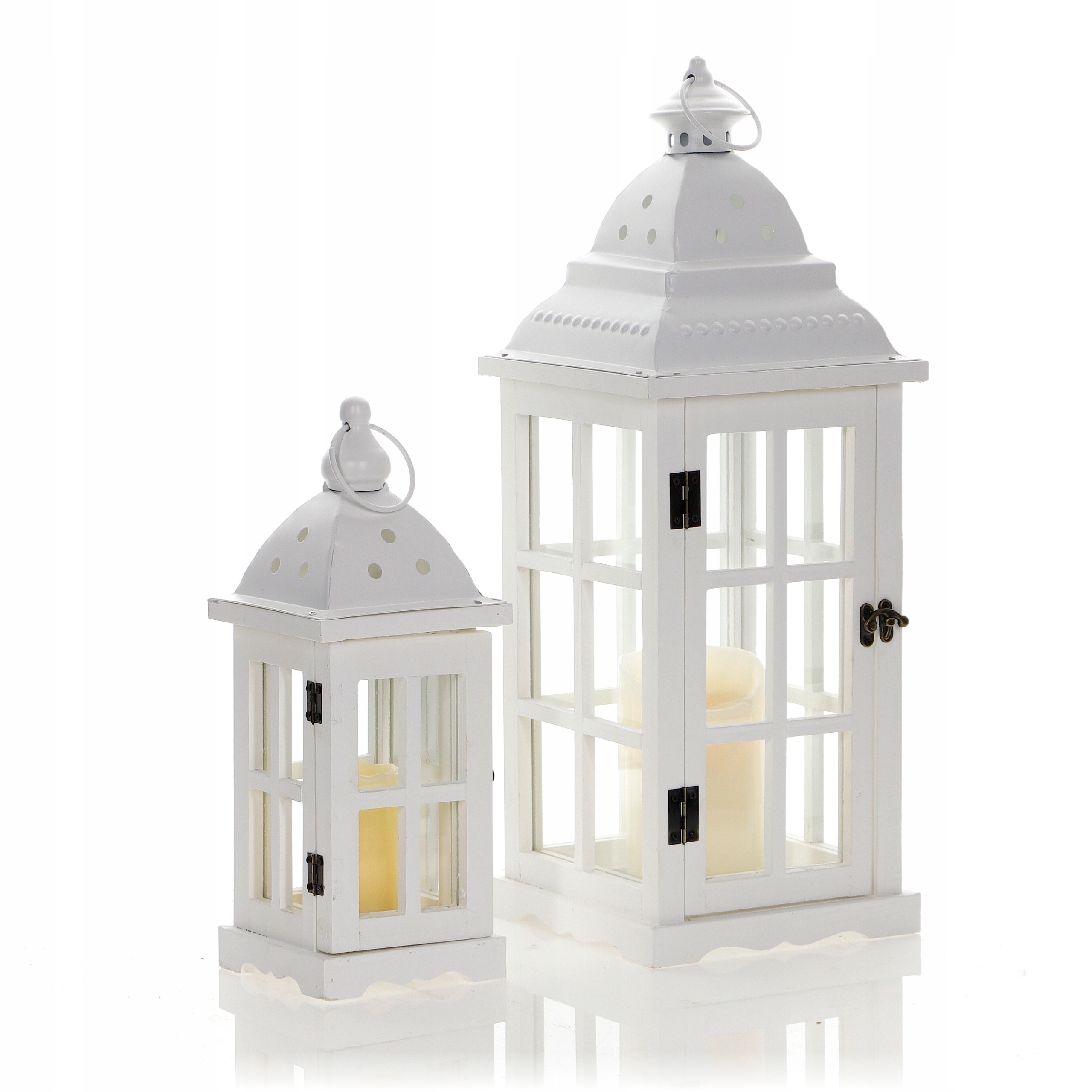 

Drewniana biała latarnia lampiony kpl 2szt 35/55cm