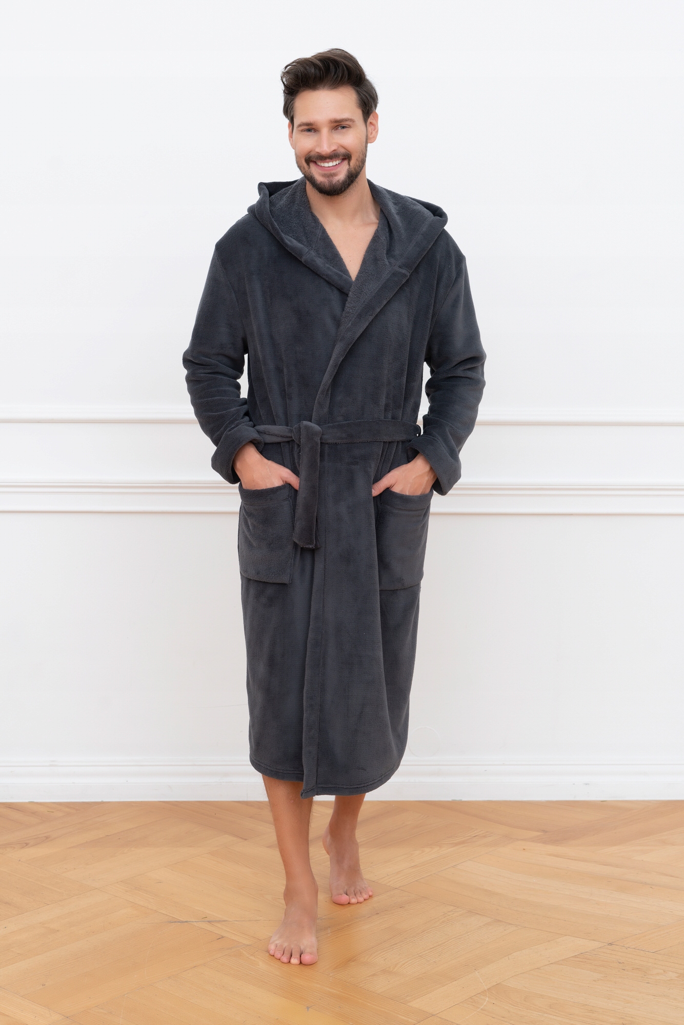 Pánský župan Mimas, dlouhý rukáv, grafit , XXL Italian Fashion