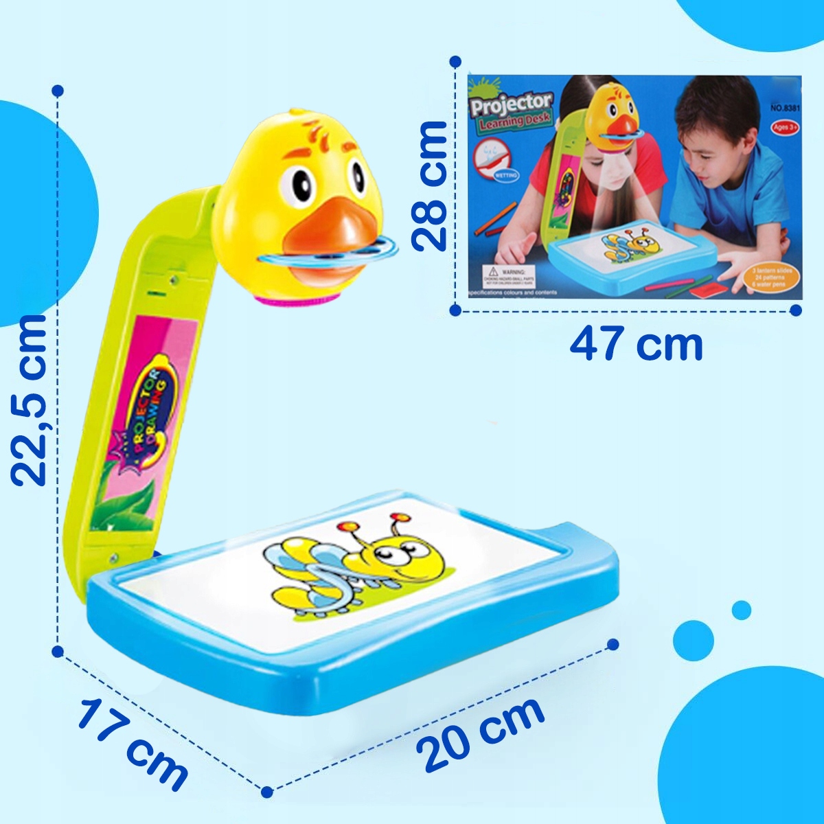 PROJEKTOR RZUTNIK DO NAUKI RYSOWANIA MALOWANIA KREATYWNY DLA DZIECI MAZAKI Wysokość produktu 22.5 cm