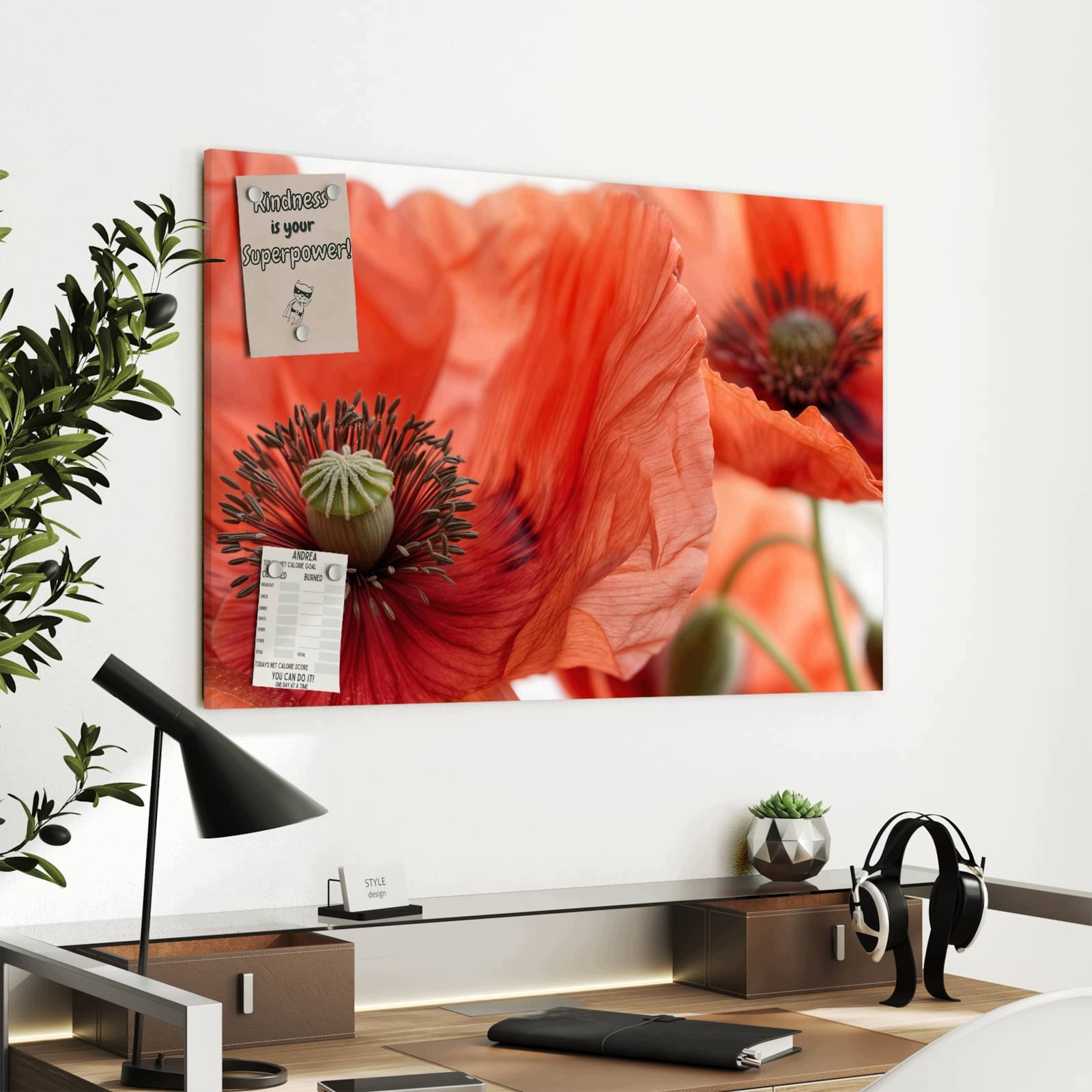 Magnetická tabule Květiny máku 90 × 60 cm